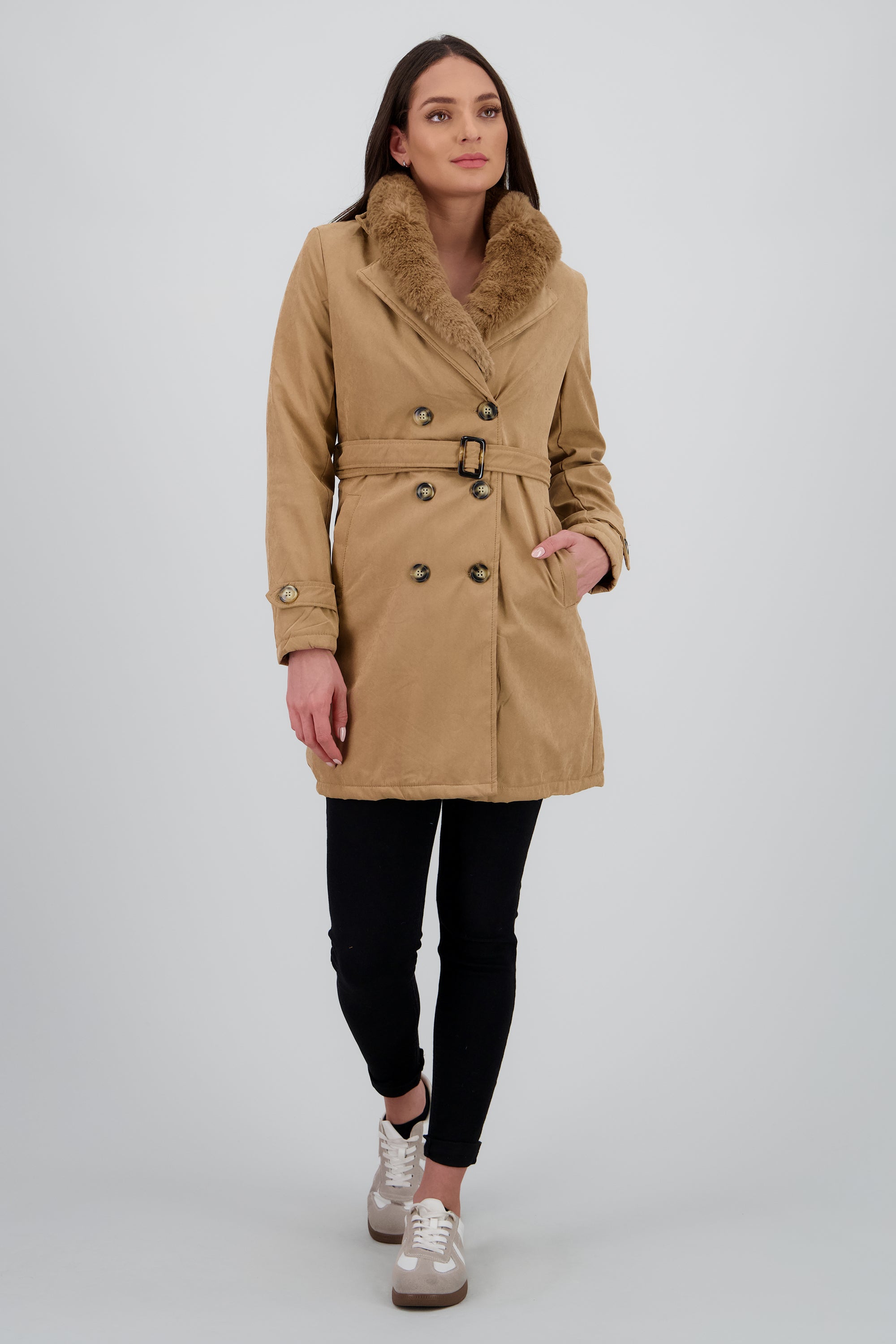 Abrigo midi det peluche KHAKI