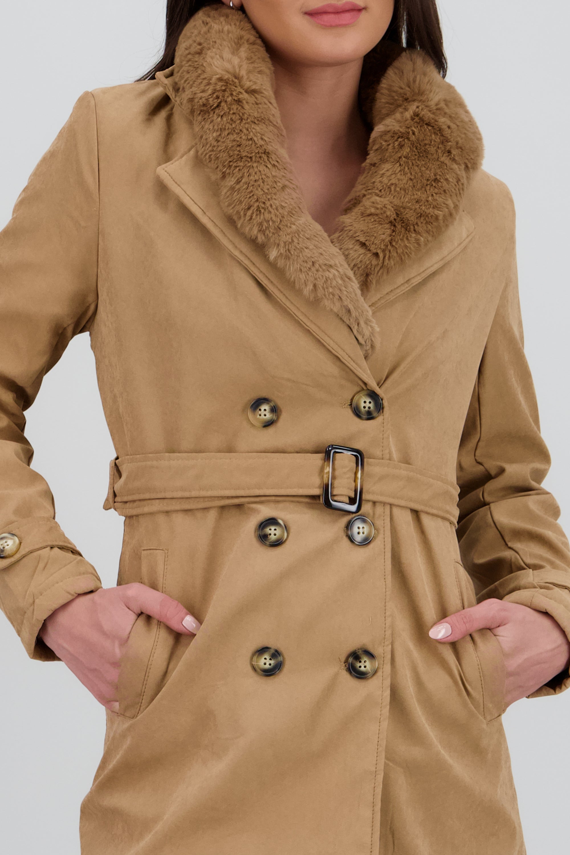 Abrigo midi det peluche KHAKI