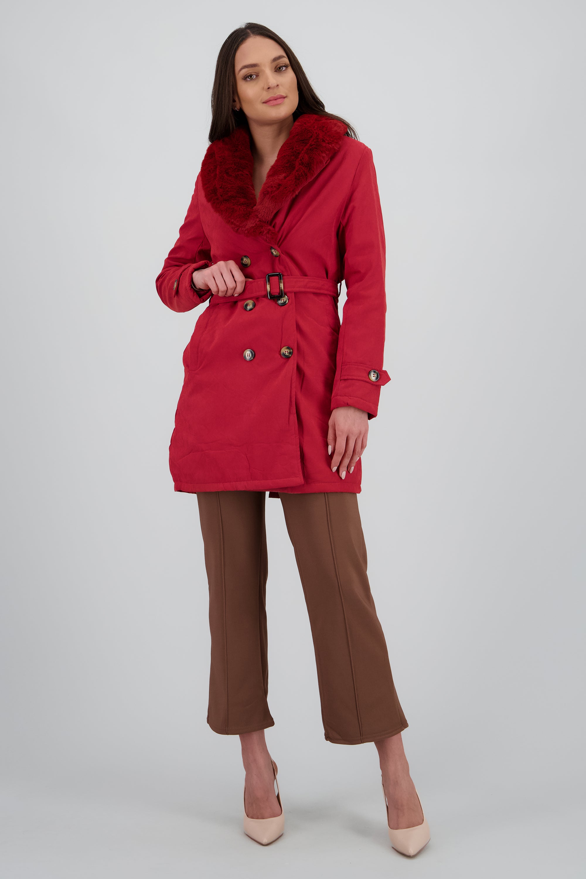 Abrigo midi det peluche ROJO