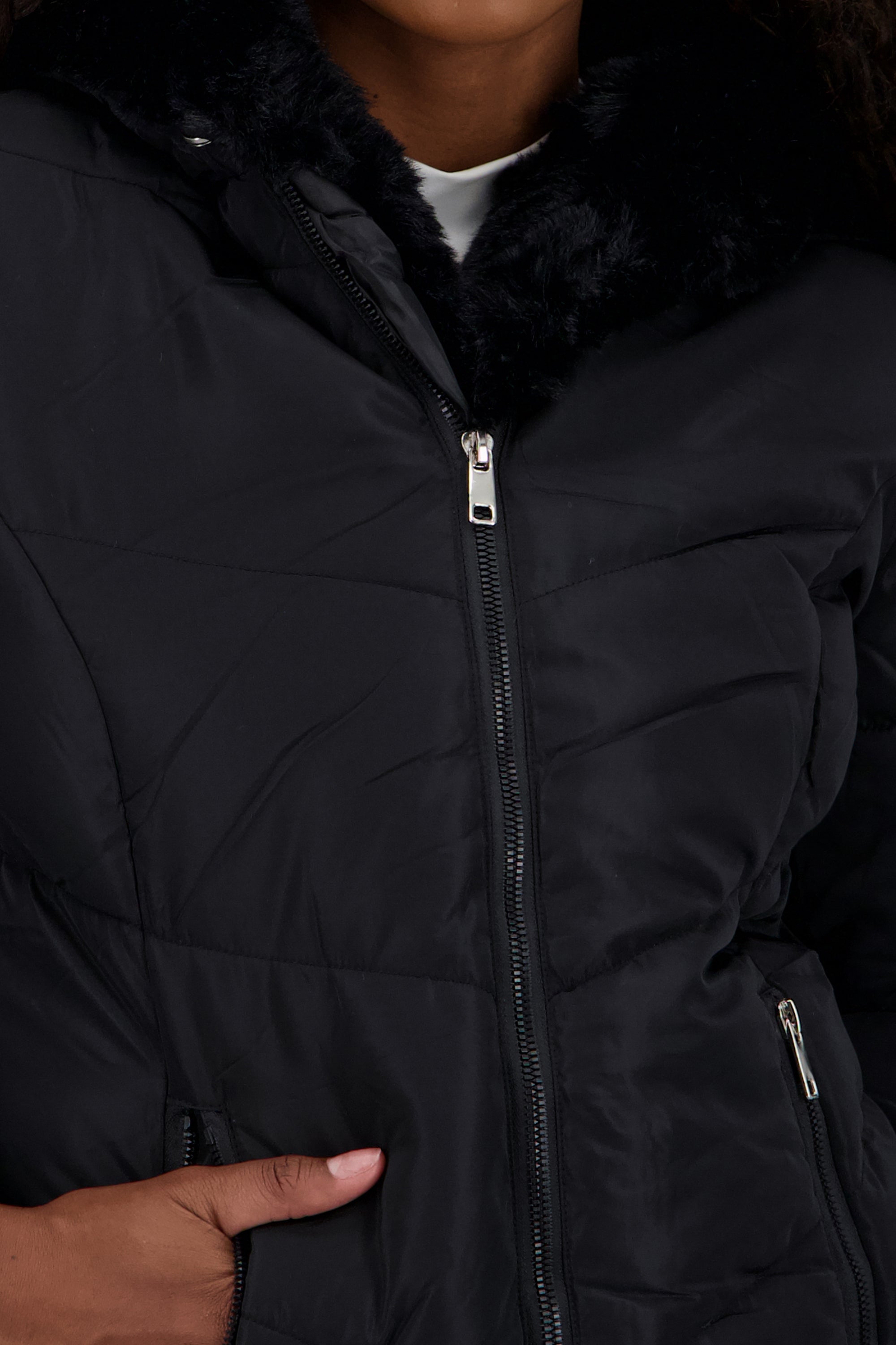 Chamarra puffer midi det peluche NEGRO