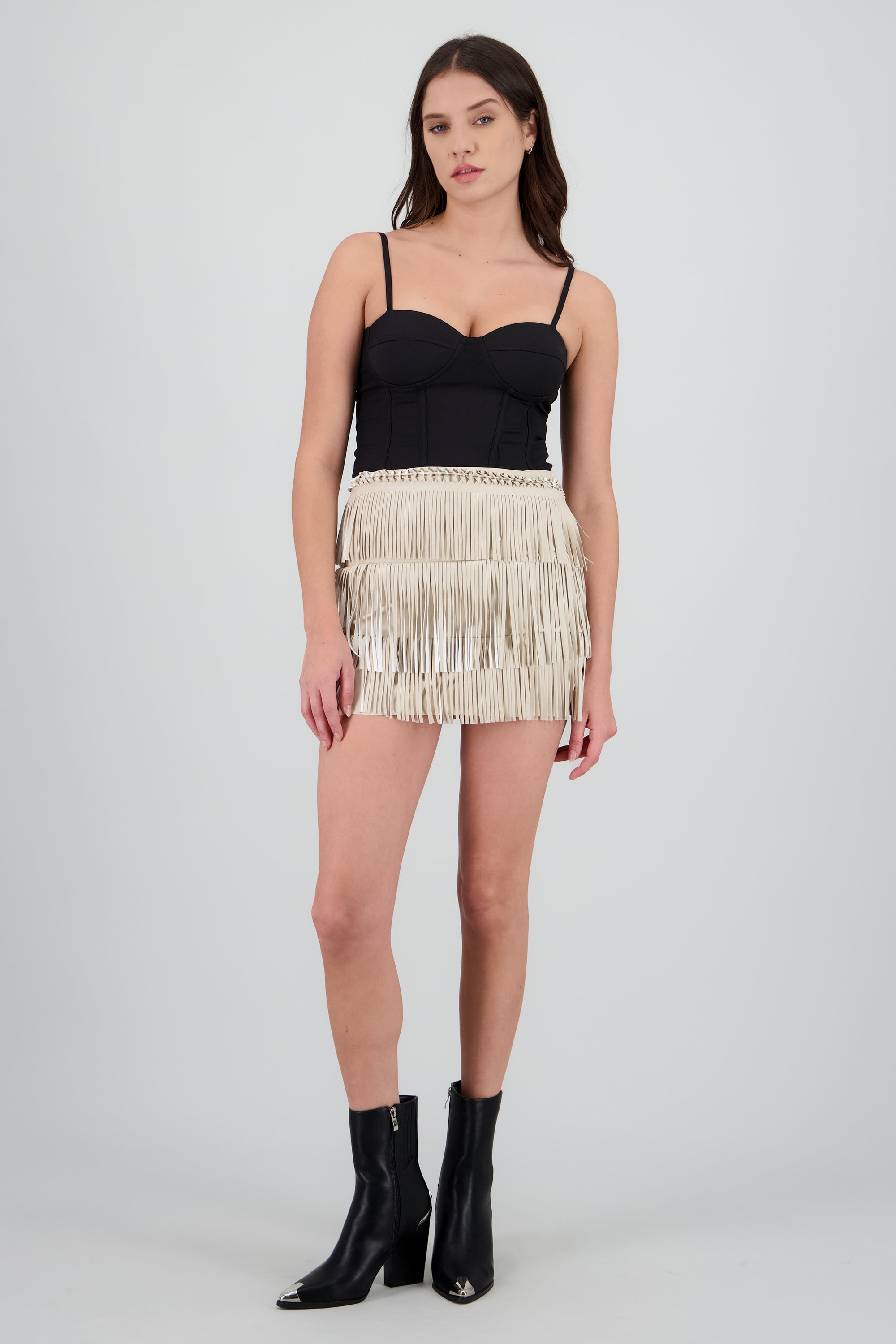 Mini falda flecos detalle tejido BEIGE