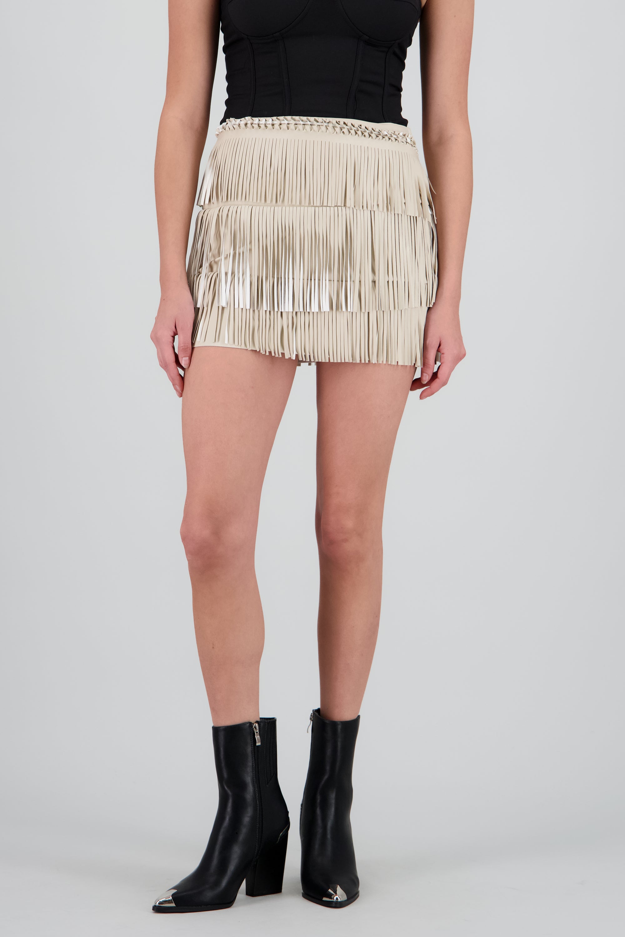 Mini falda flecos detalle tejido BEIGE