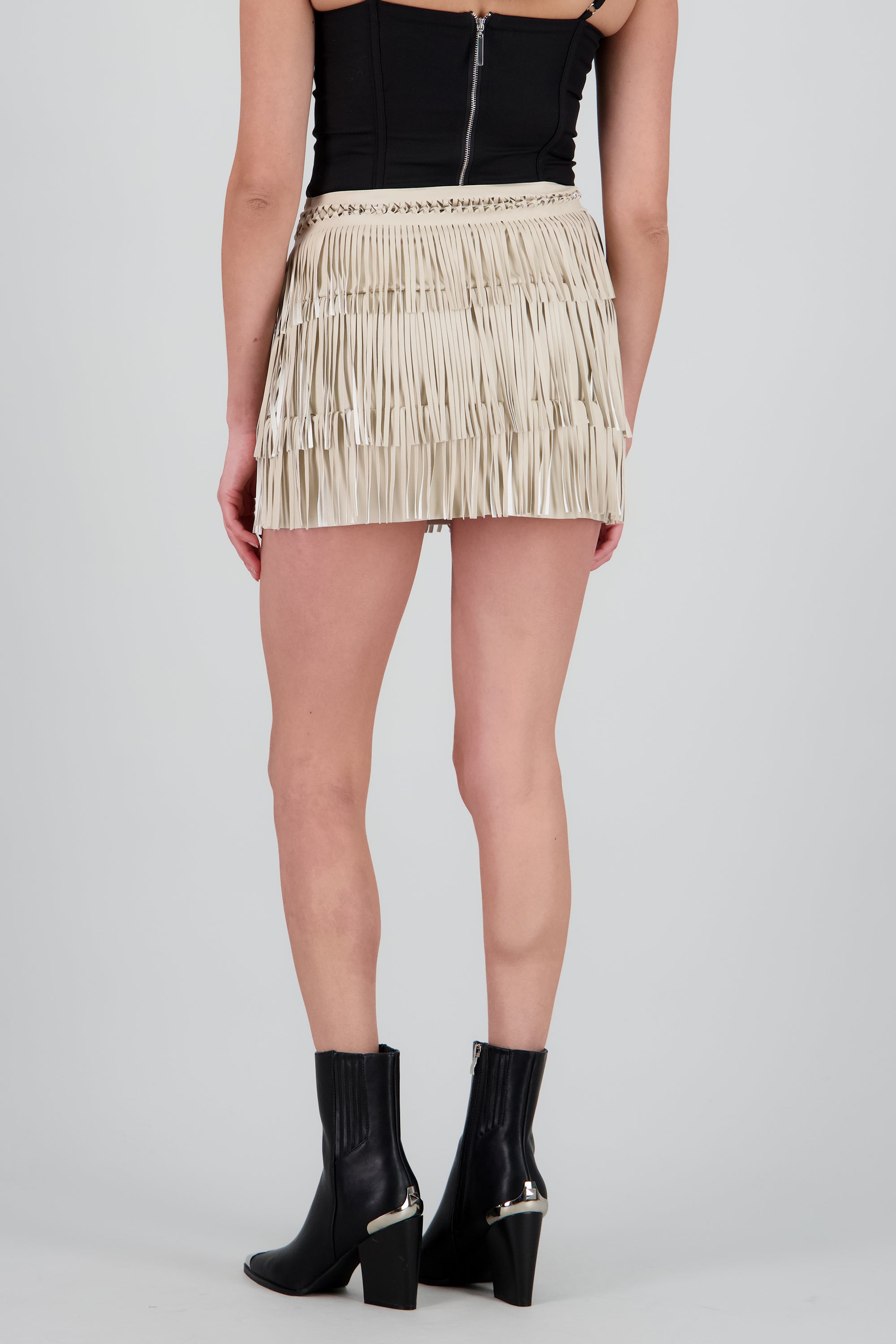 Mini falda flecos detalle tejido BEIGE