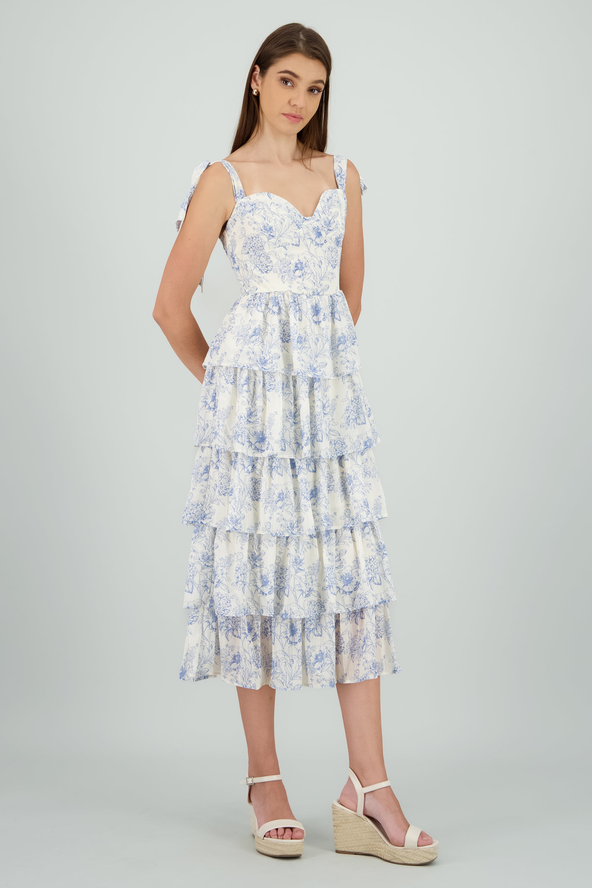 Vestido tirantes capas estampado AZUL COMBO
