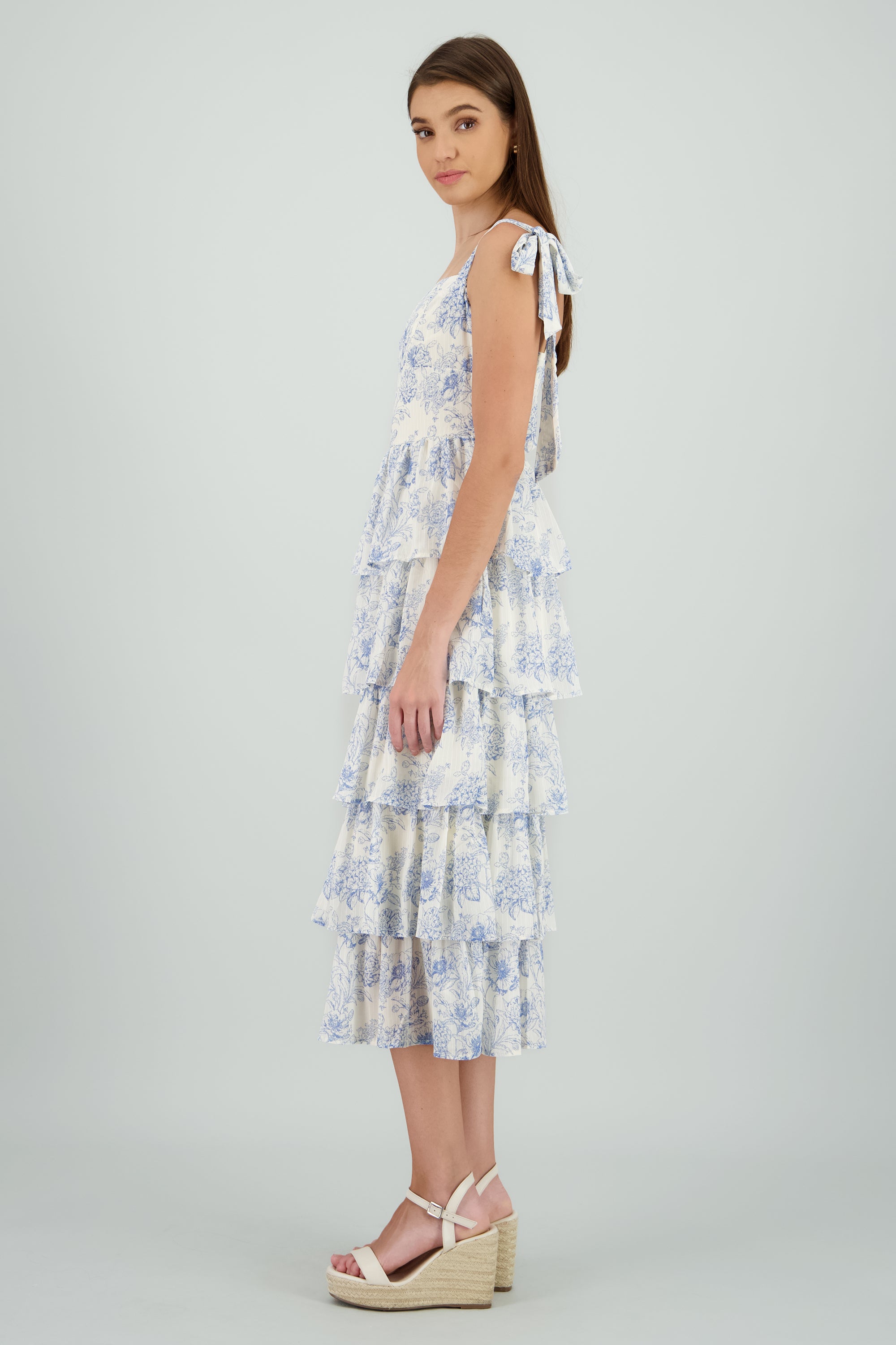 Vestido tirantes capas estampado AZUL COMBO