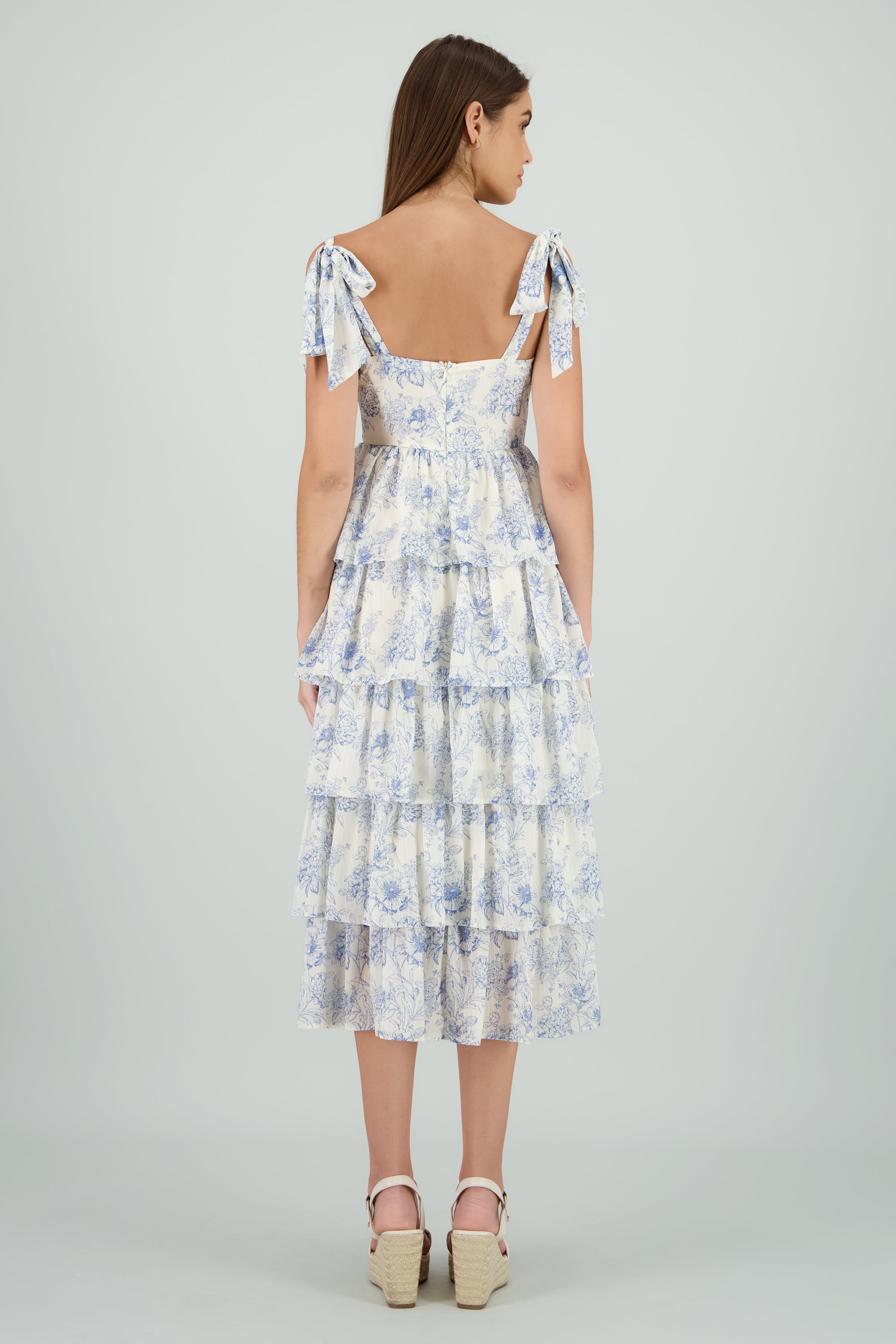 Vestido tirantes capas estampado AZUL COMBO