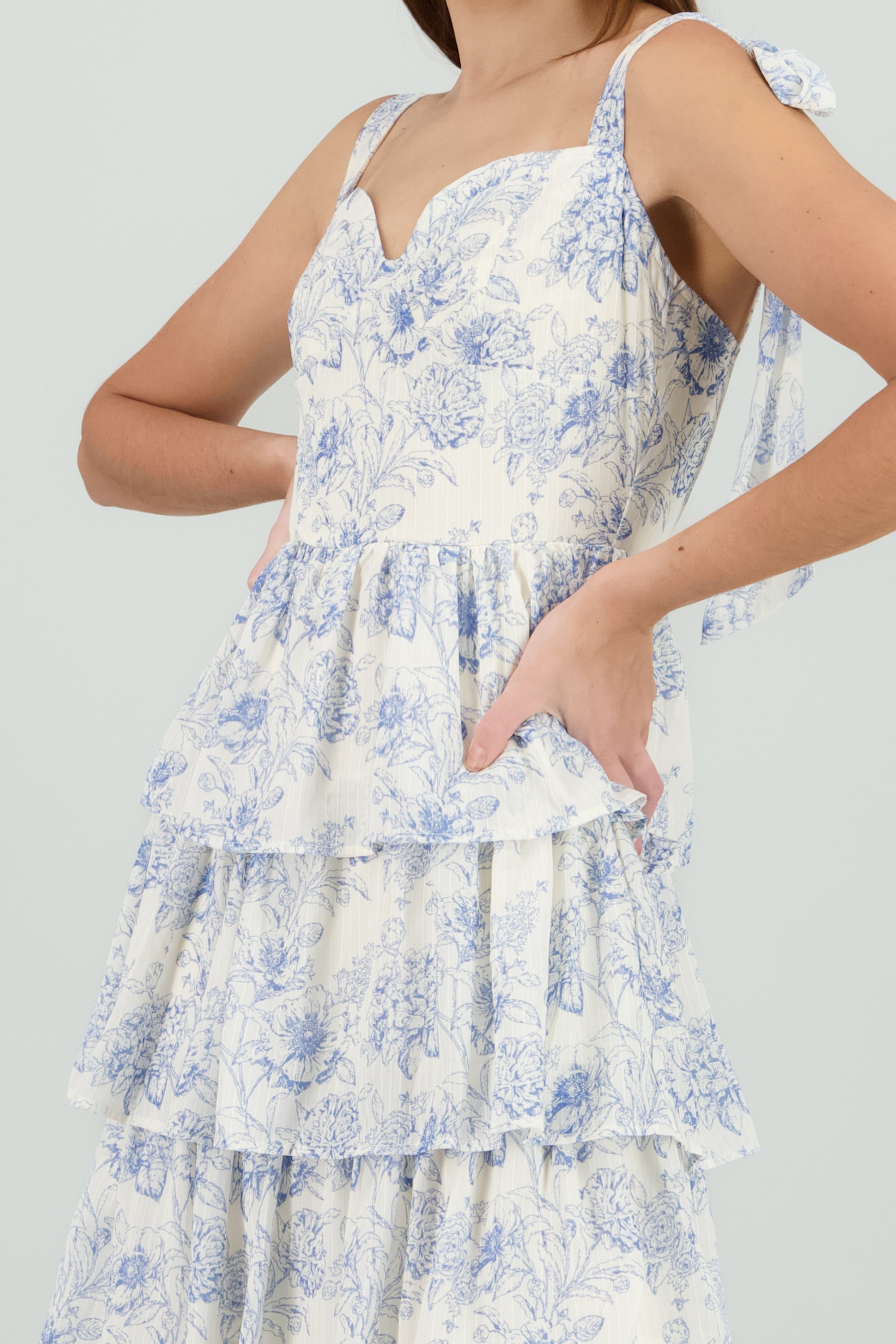 Vestido tirantes capas estampado AZUL COMBO