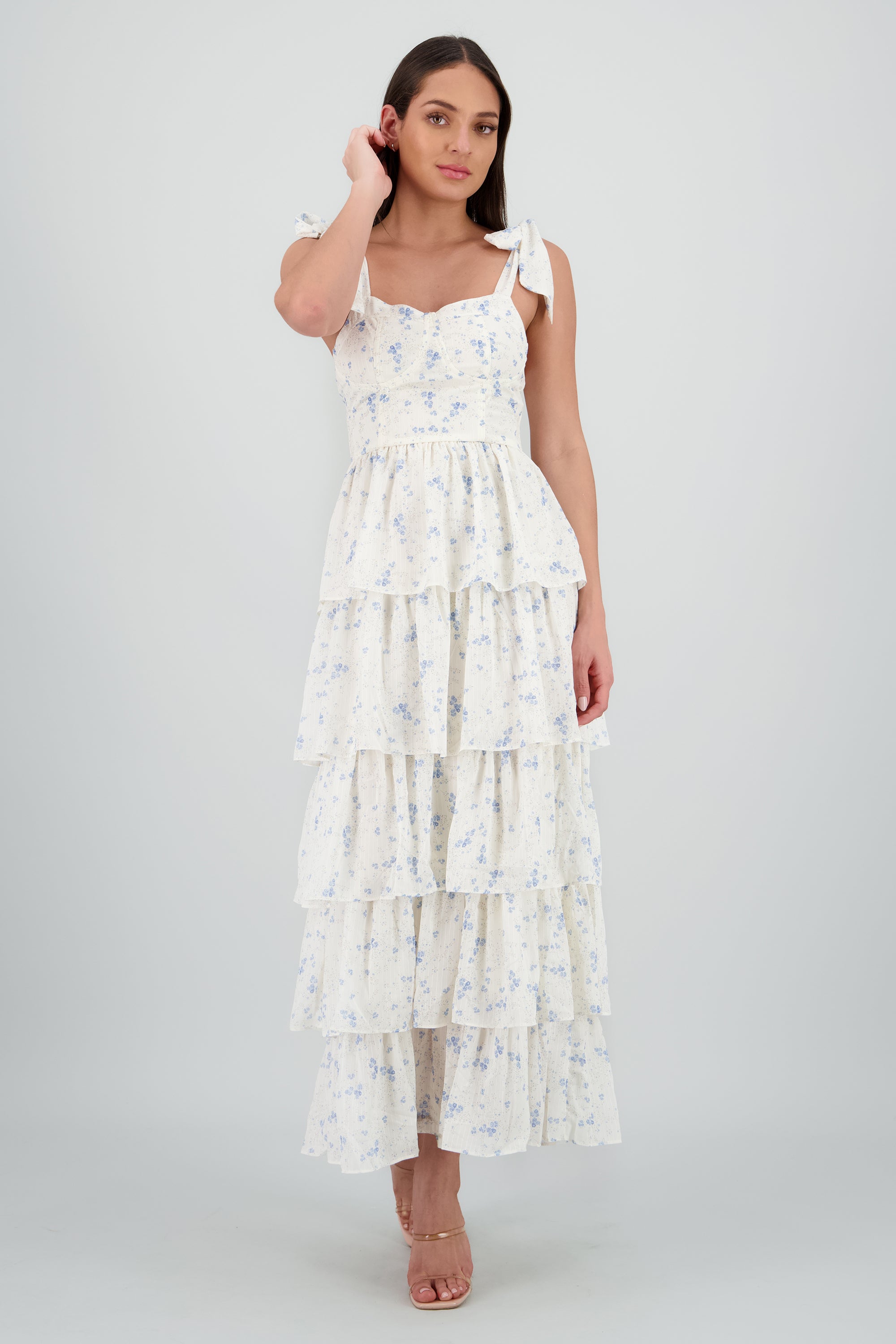 Vestido maxi estampado capas AZUL COMBO