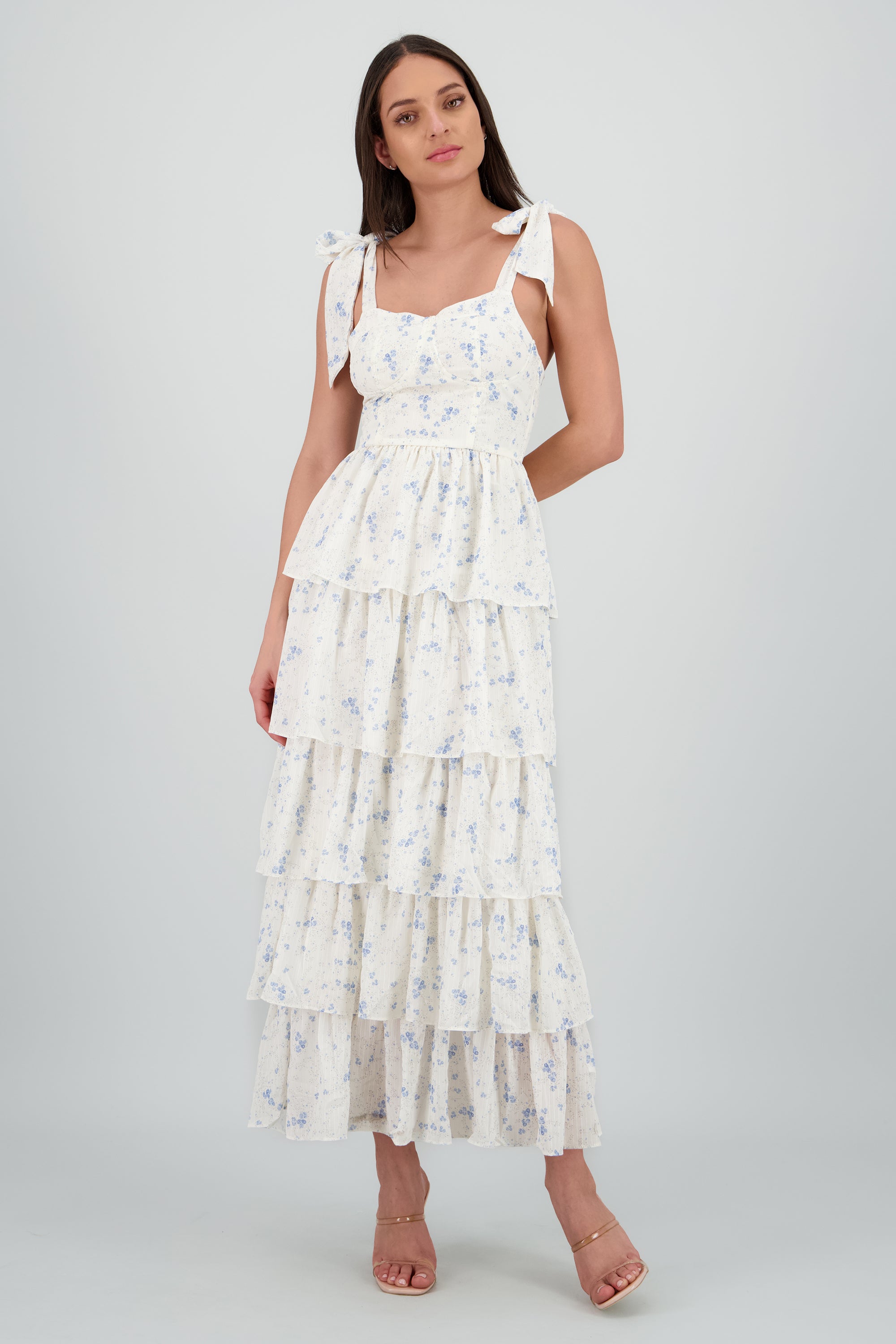 Vestido maxi estampado capas AZUL COMBO