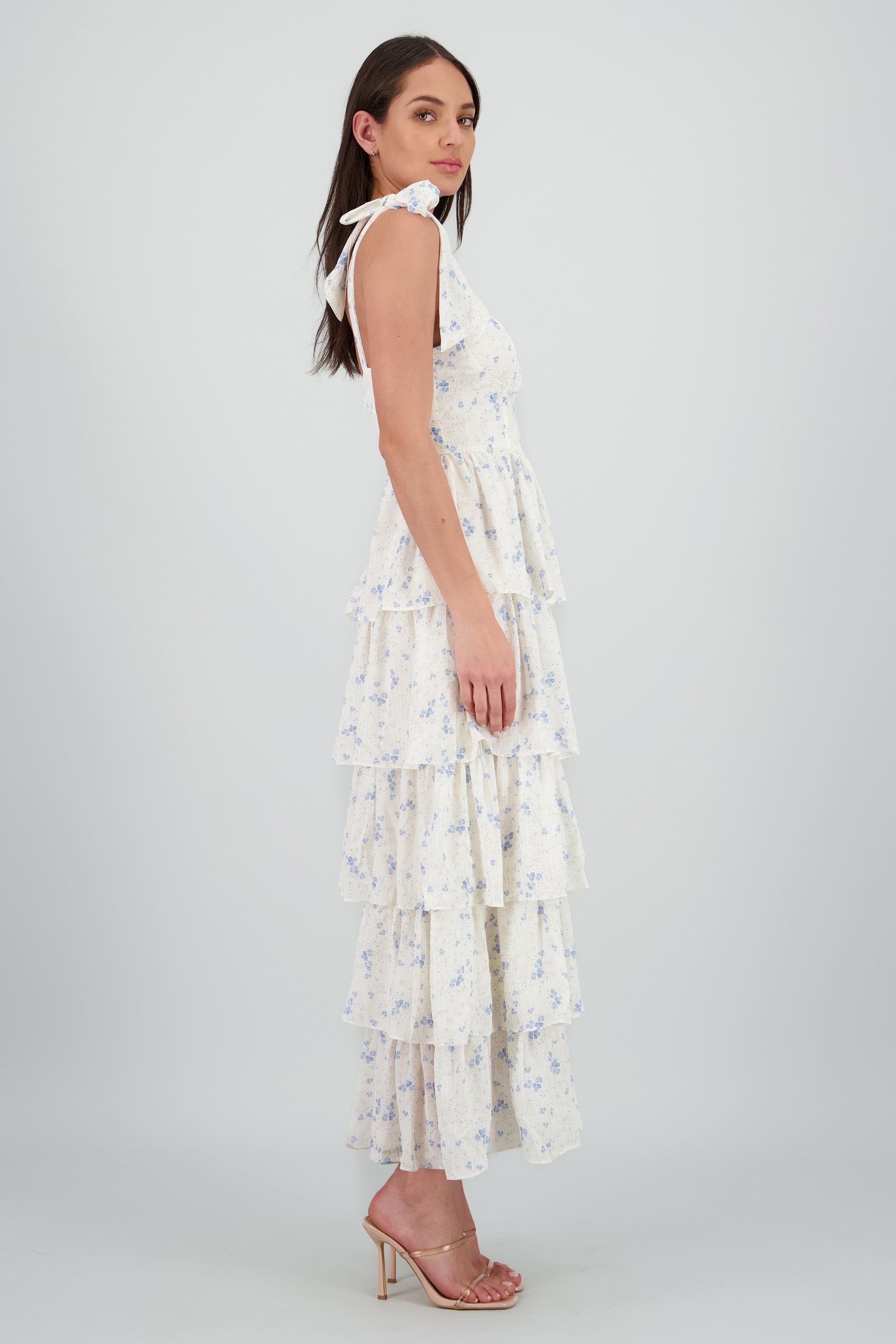 Vestido maxi estampado capas AZUL COMBO