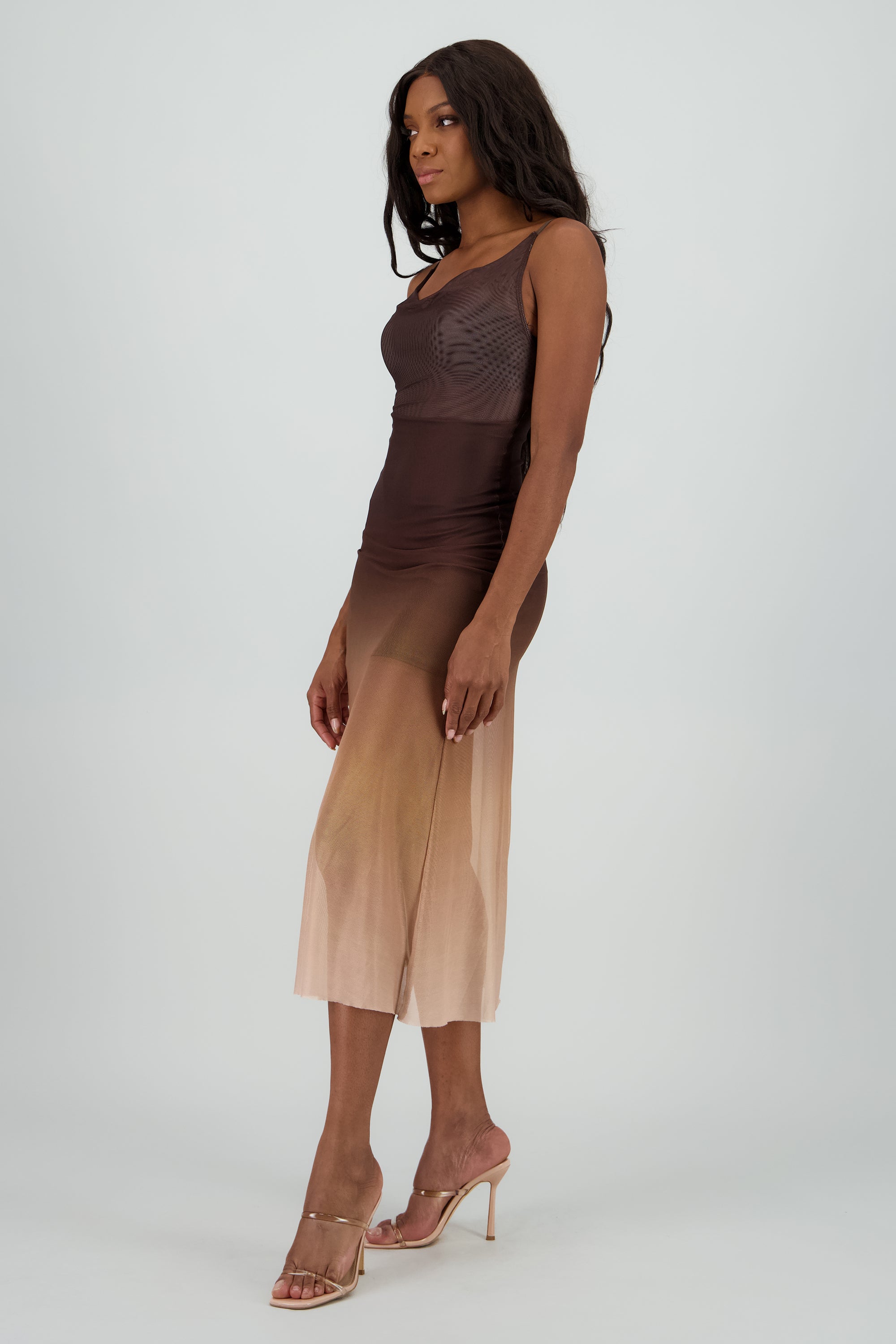 Vestido midi de mesh degradado CAFE COMBO