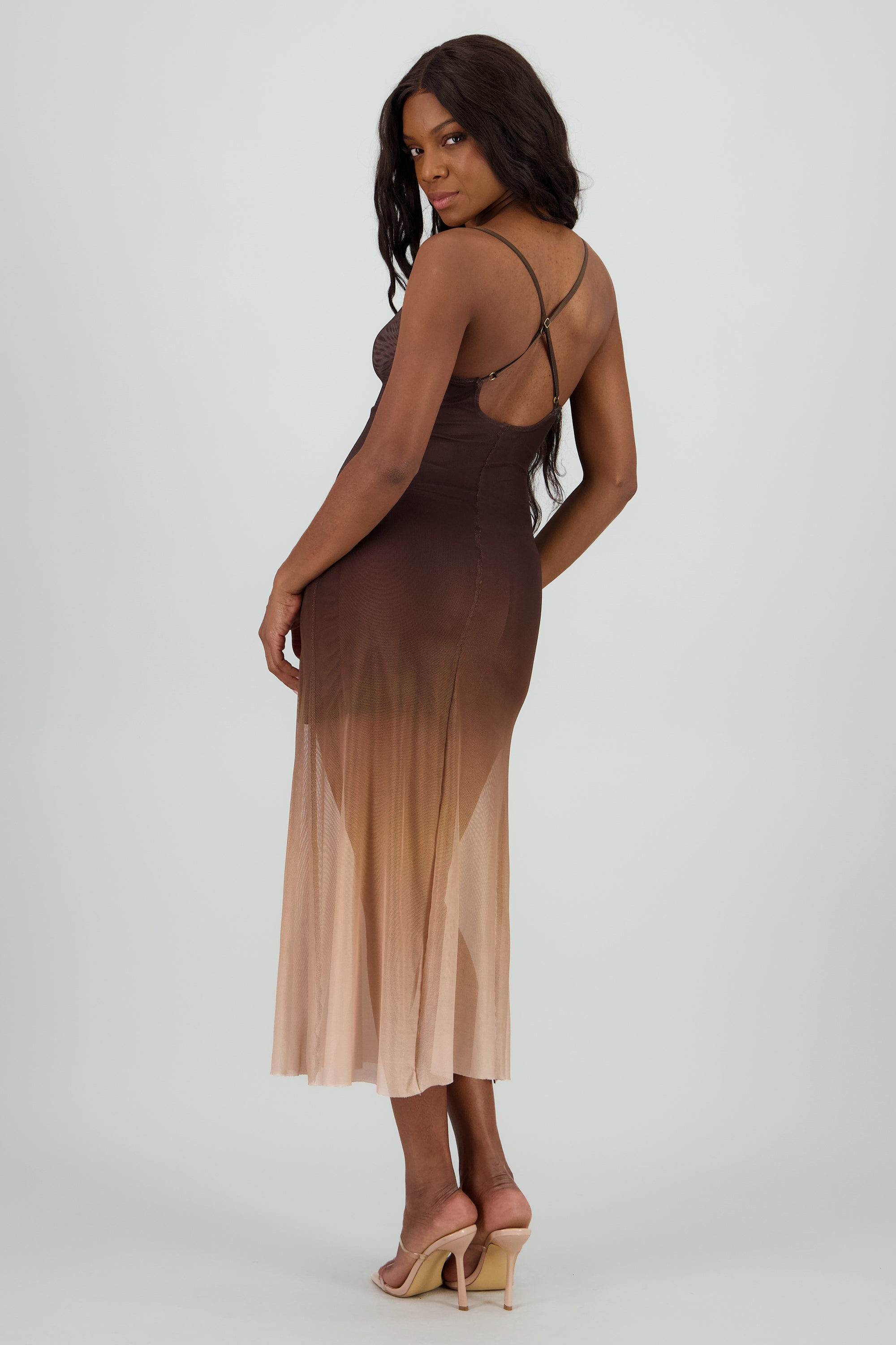 Vestido midi de mesh degradado CAFE COMBO