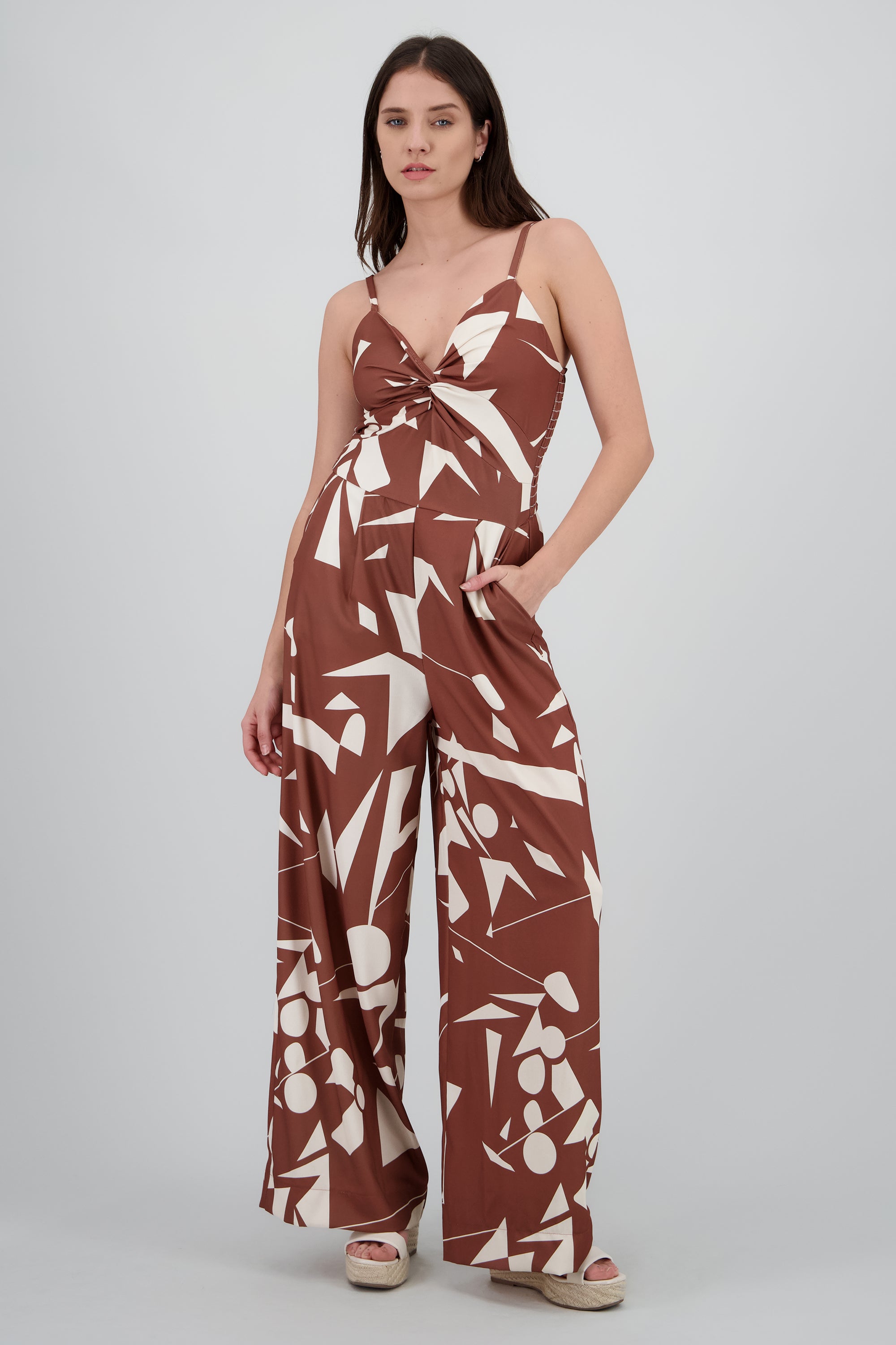 Jumpsuit de tirantes estampado geometrico rayas CAFE COMBO