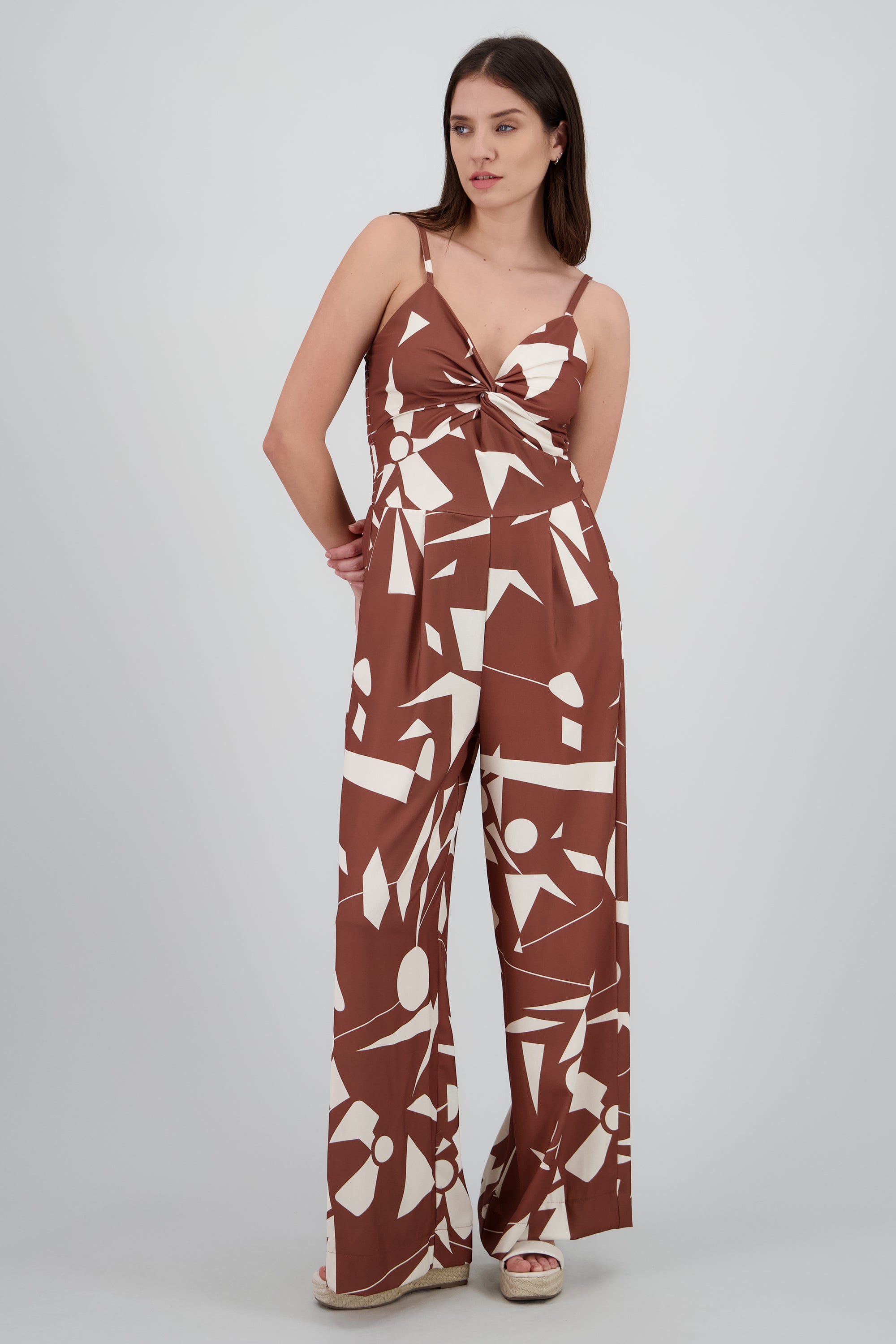 Jumpsuit de tirantes estampado geometrico rayas CAFE COMBO