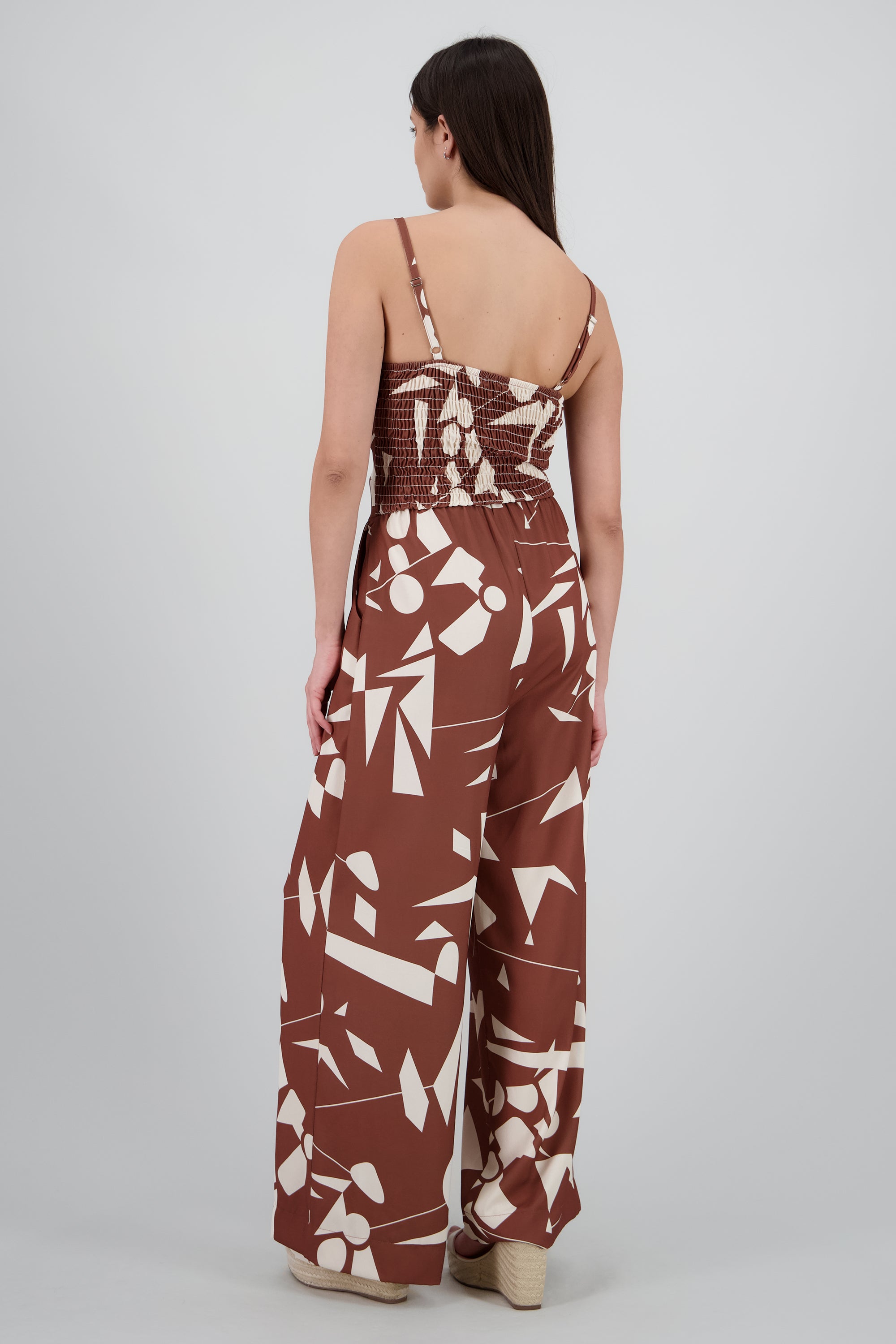 Jumpsuit de tirantes estampado geometrico rayas CAFE COMBO