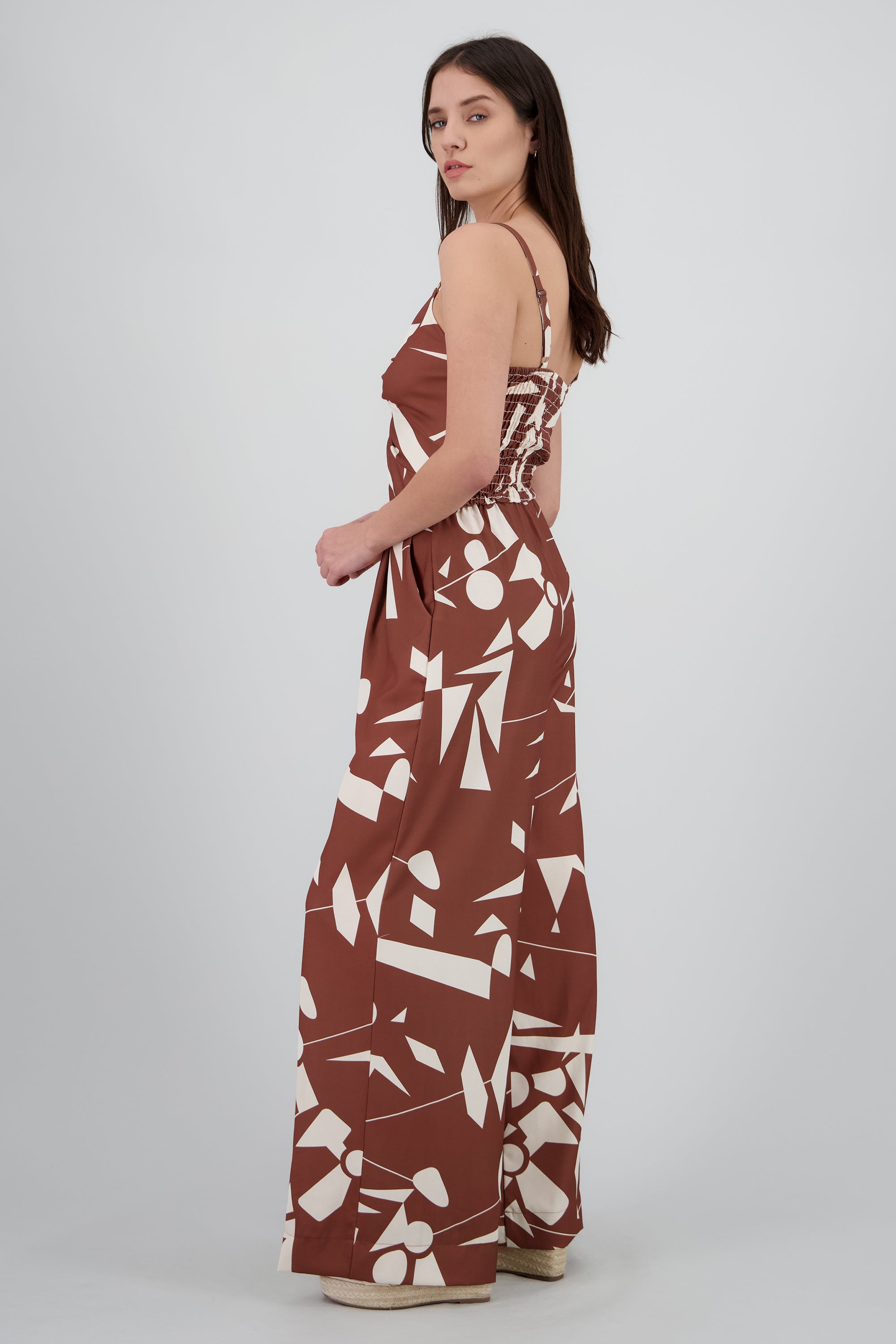 Jumpsuit de tirantes estampado geometrico rayas CAFE COMBO