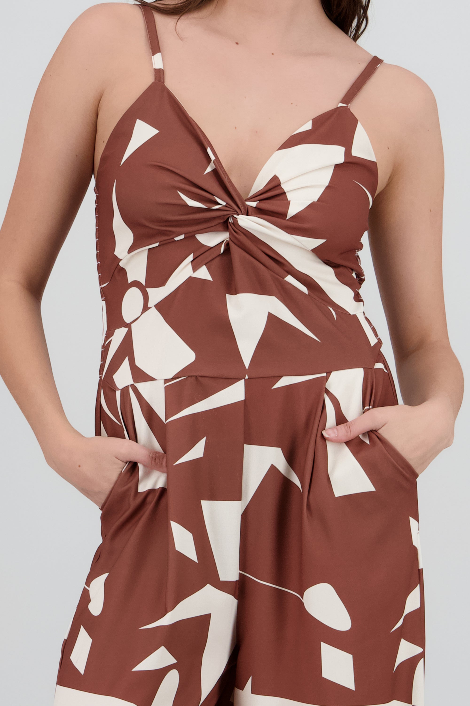 Jumpsuit de tirantes estampado geometrico rayas CAFE COMBO