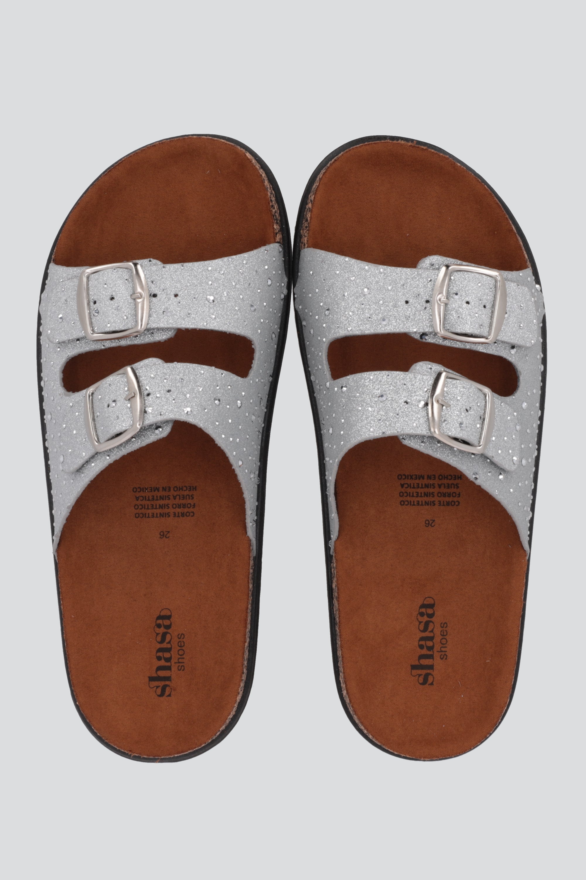 Sandalias dos tiras glitter PLATA