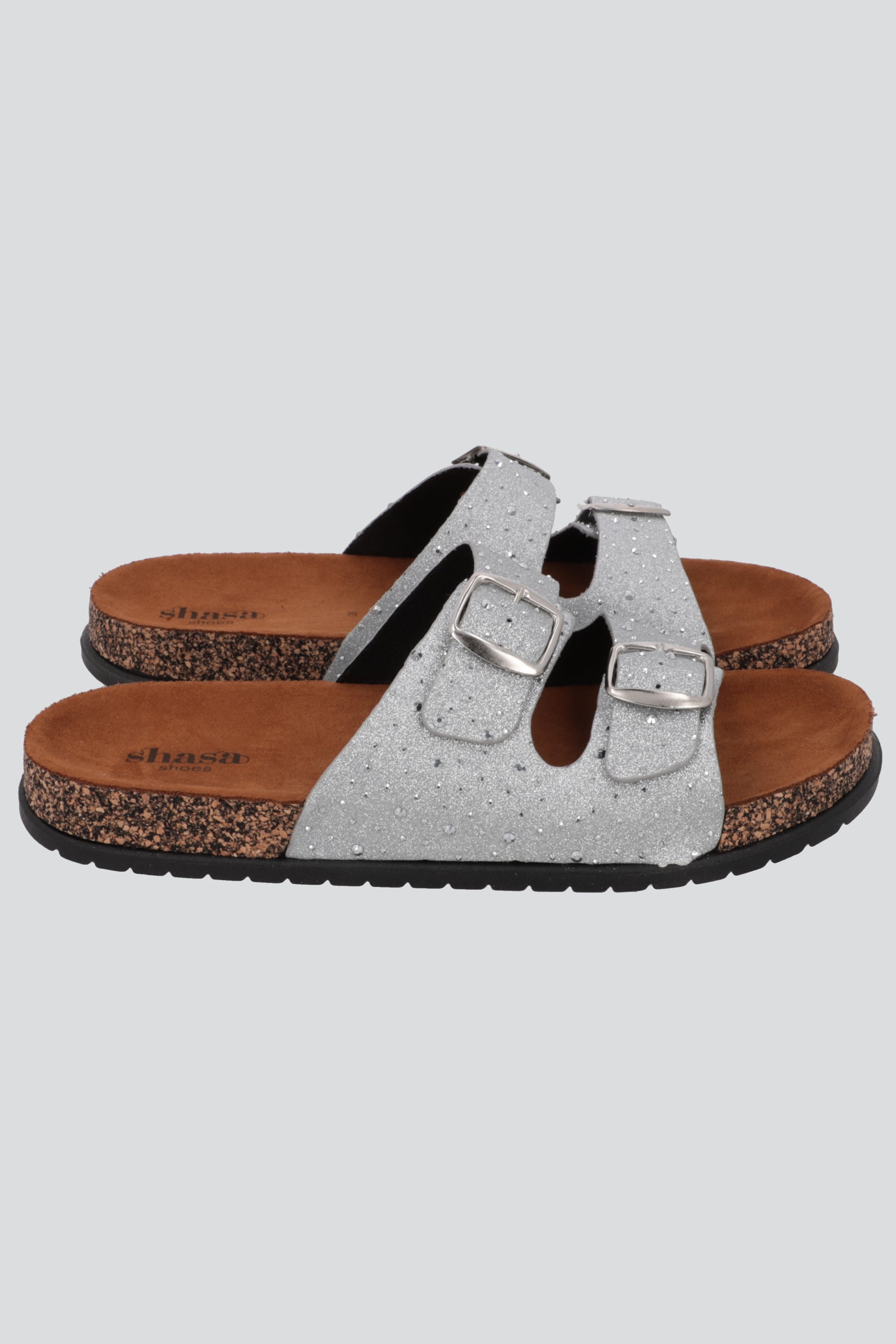 Sandalias dos tiras glitter PLATA