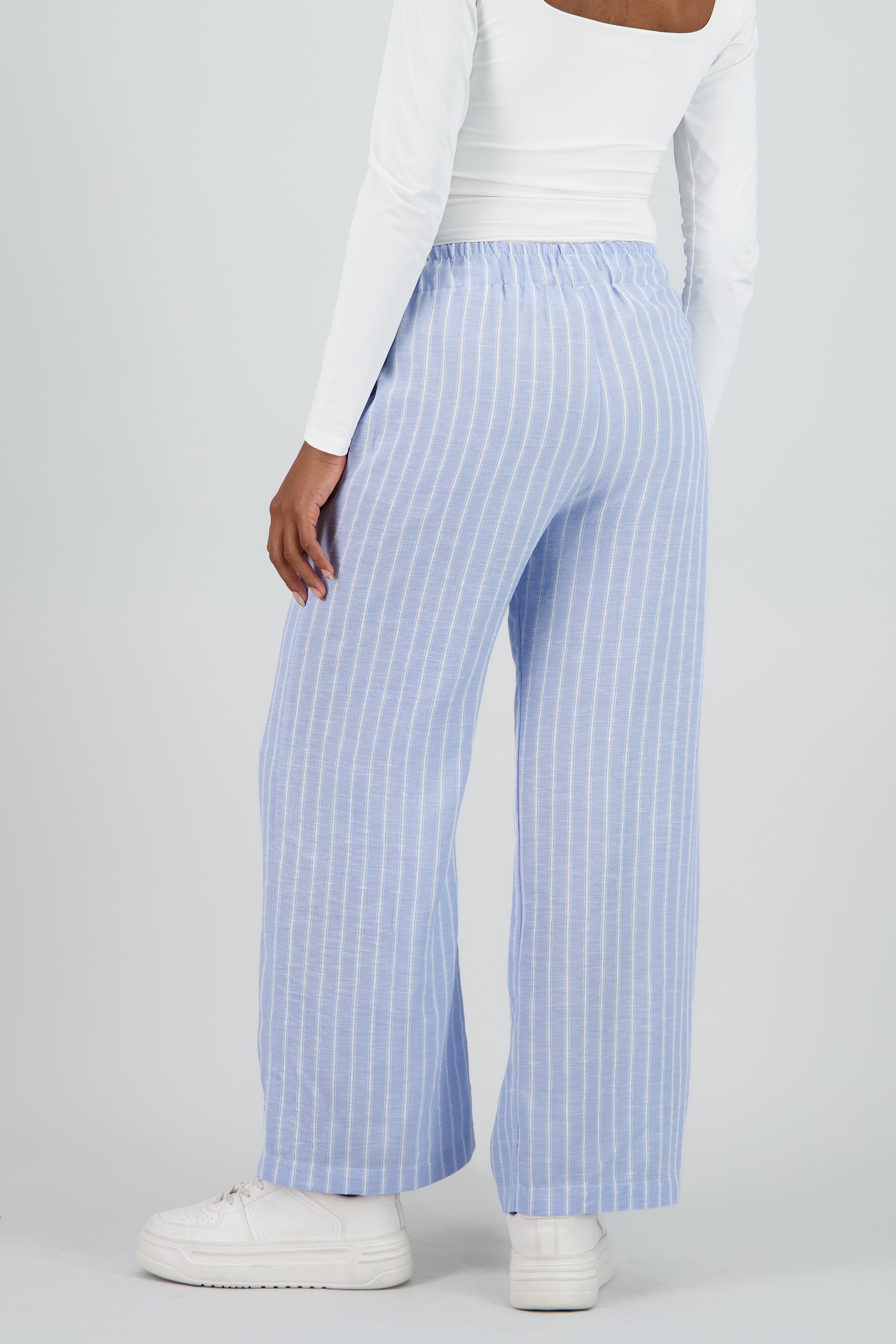 Pantalon recto de rayas con jareta AZUL COMBO