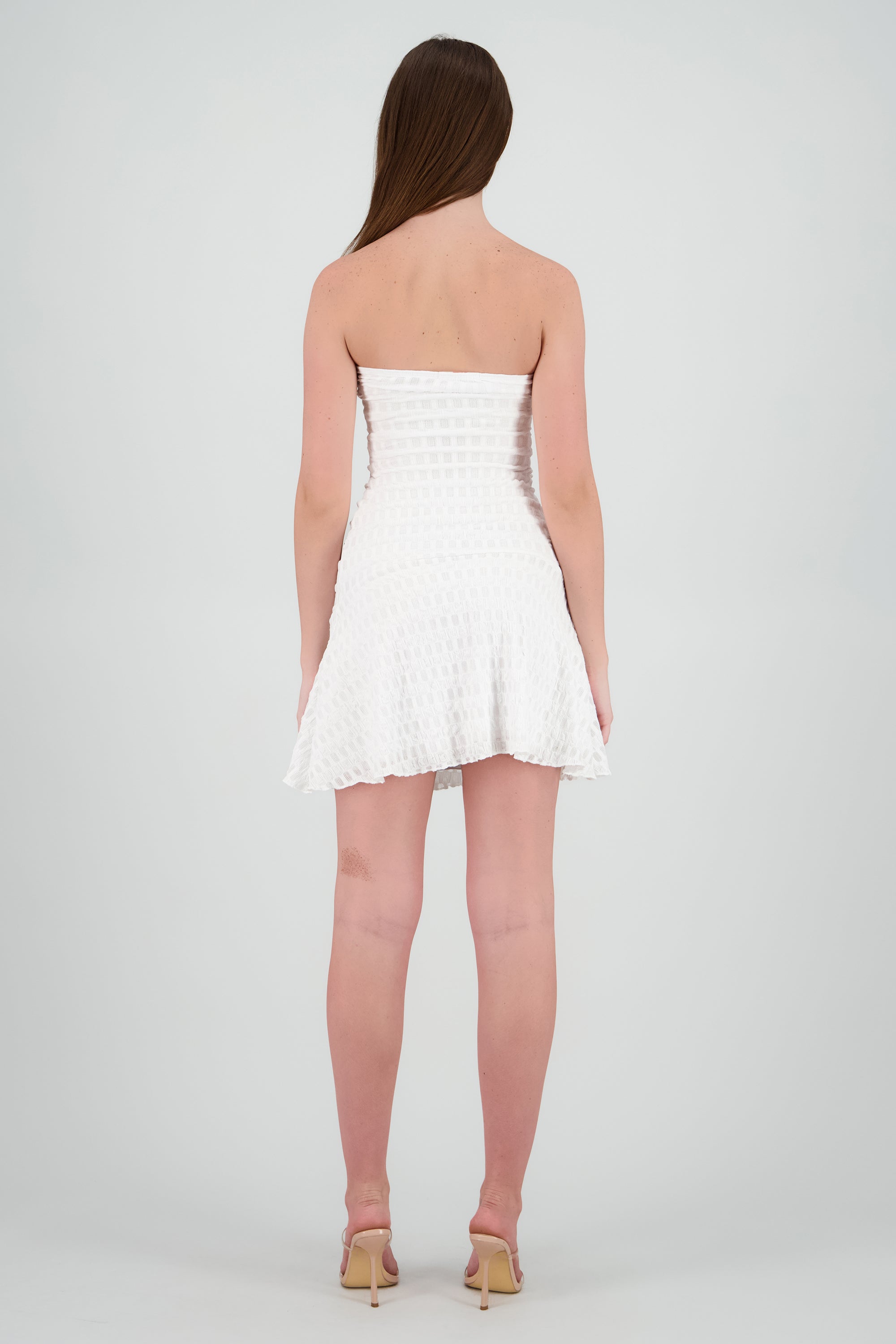 Vestido mini strapless encaje BLANCO