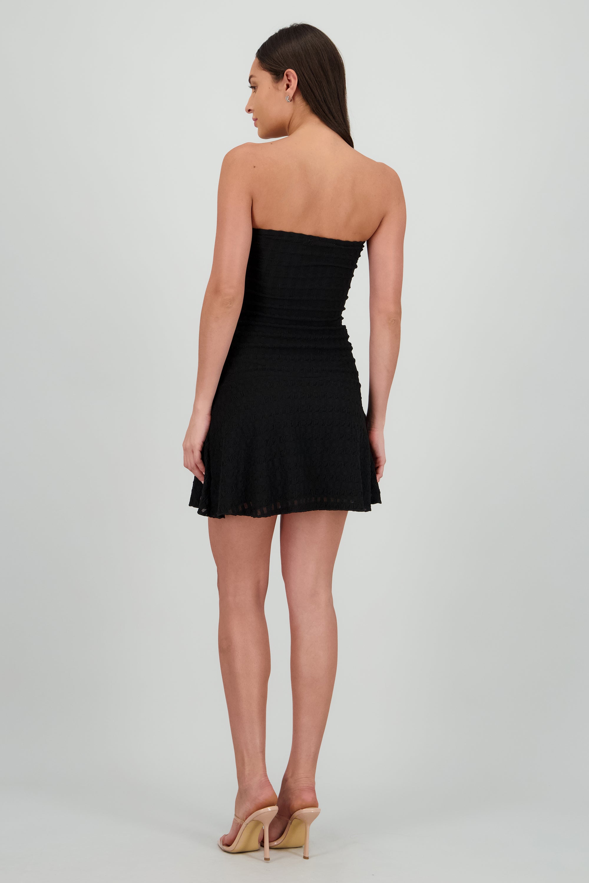 Vestido mini strapless encaje NEGRO