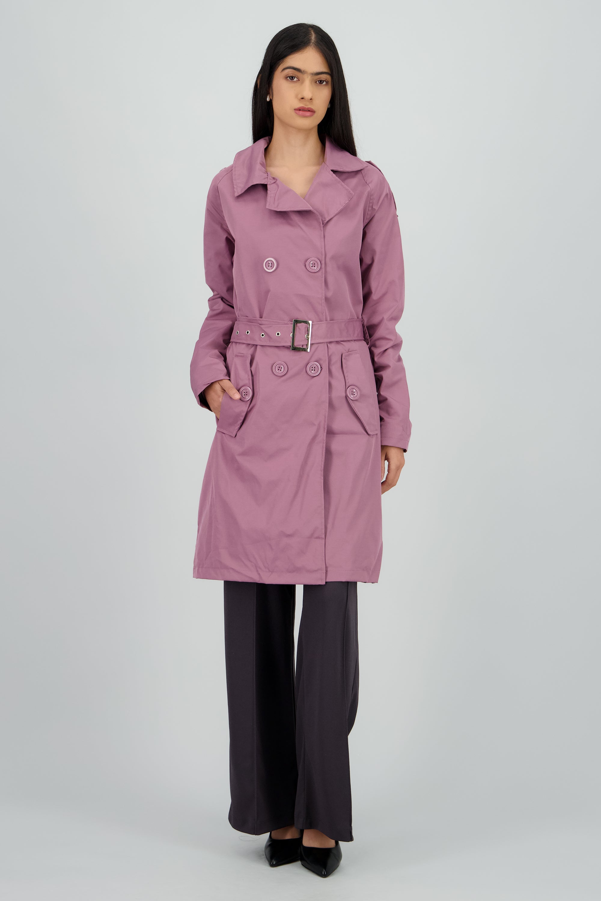 Gabardina midi con cinturon ROSA