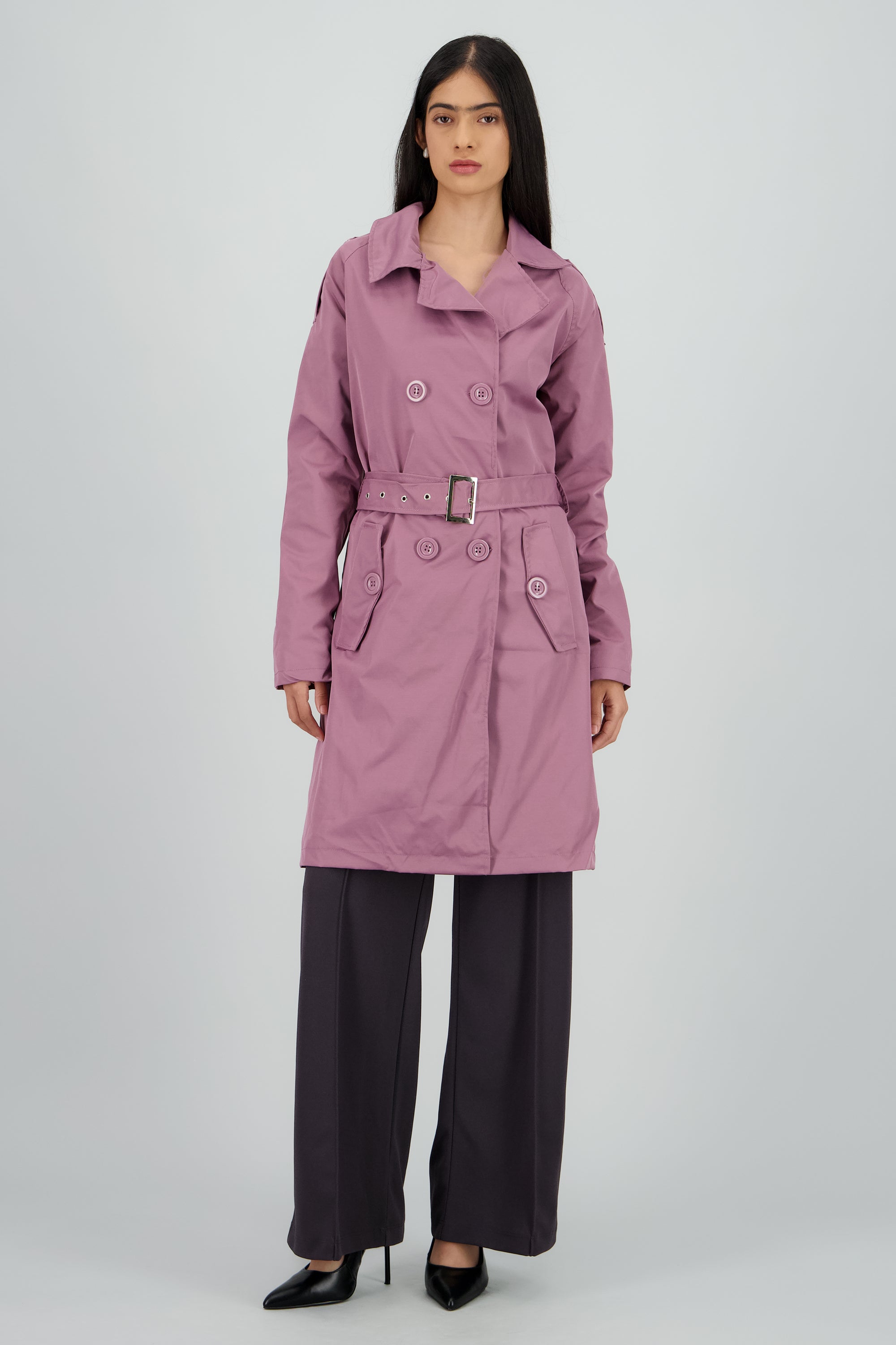 Gabardina midi con cinturon ROSA