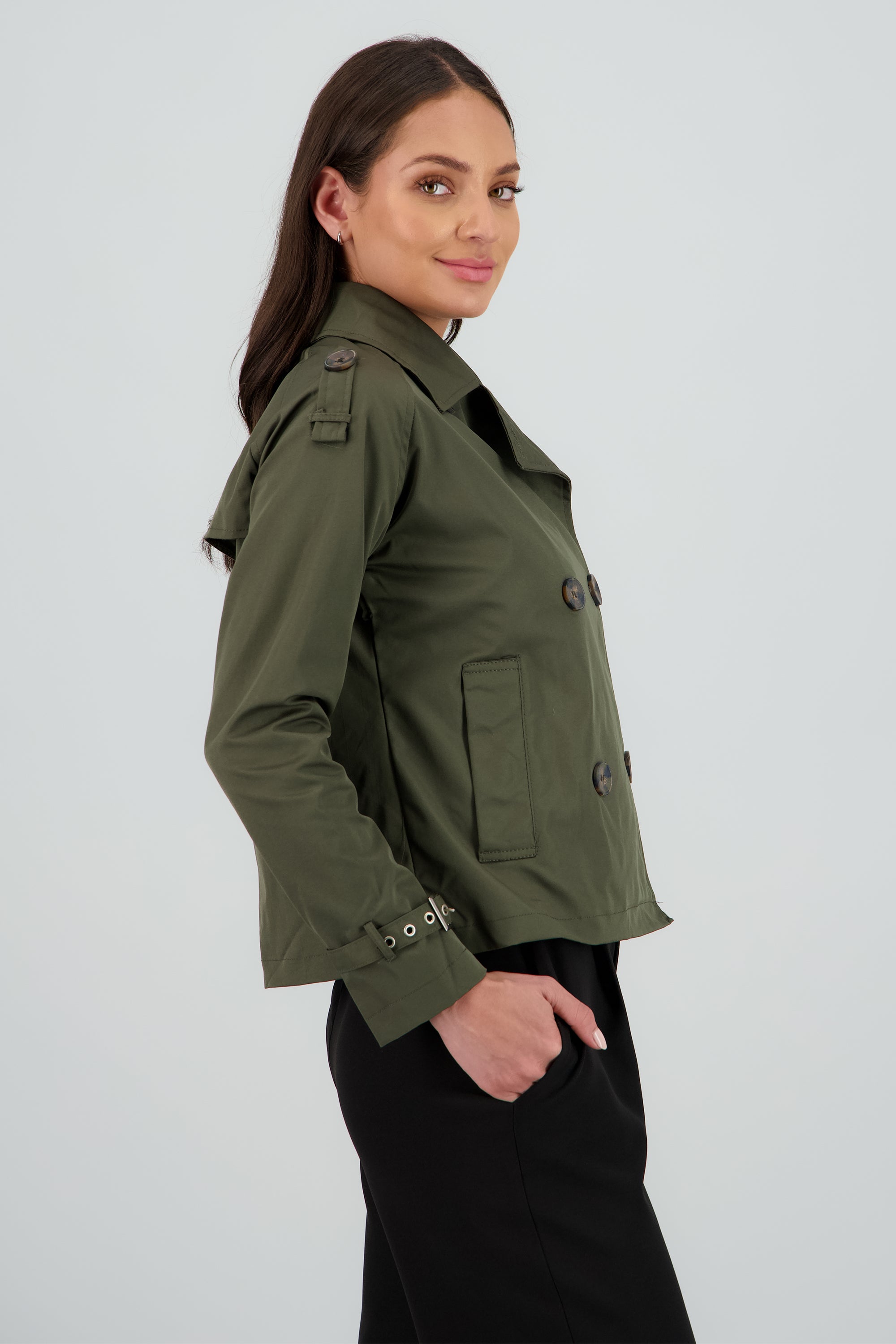 Gabardina mini con botones OLIVO
