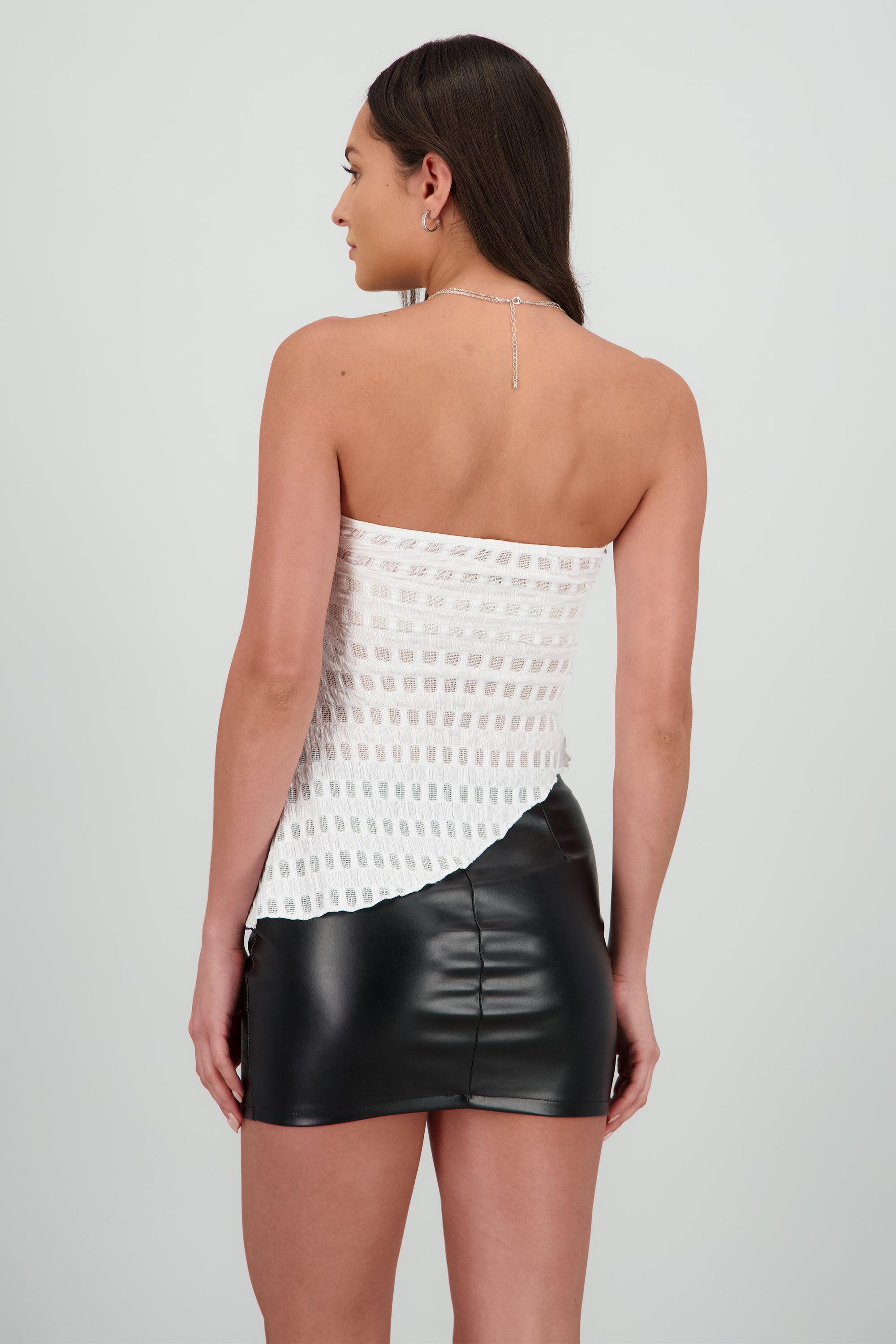 Top strapless asimetrico encaje BLANCO