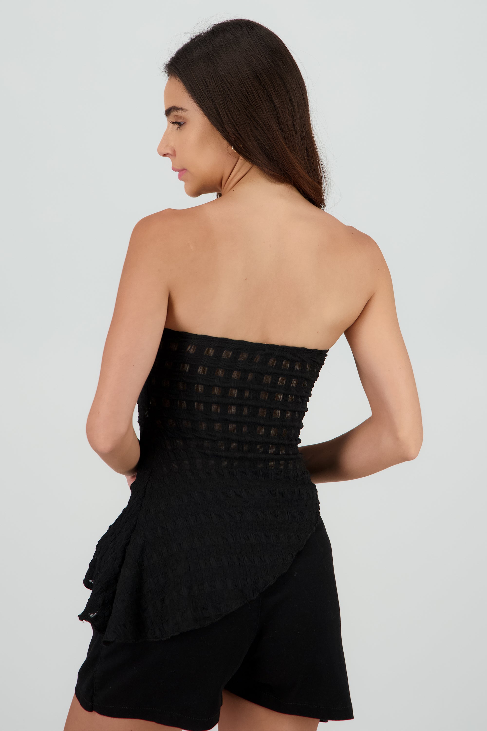 Top strapless asimetrico encaje NEGRO