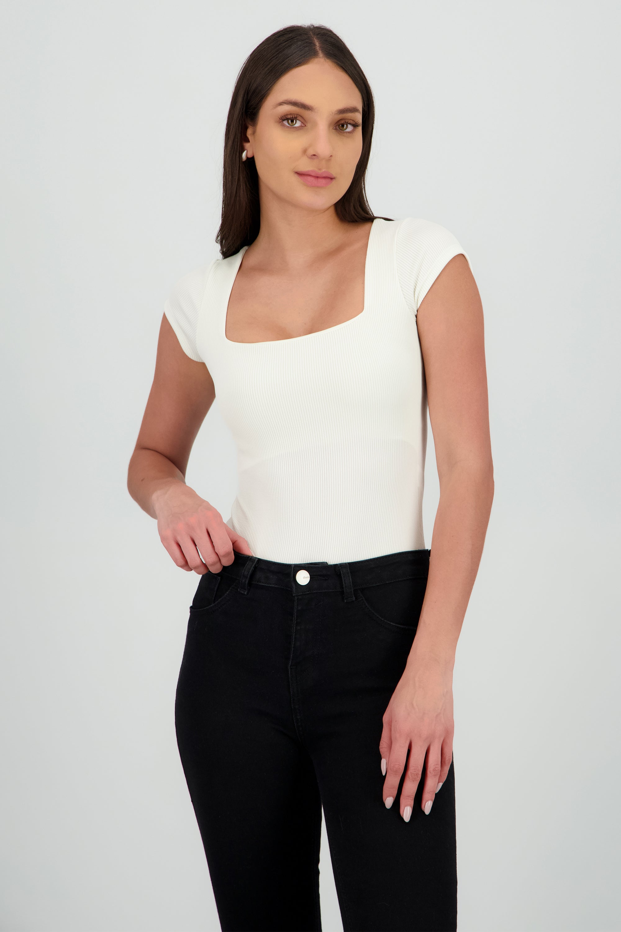Body manga corta rib CREMA