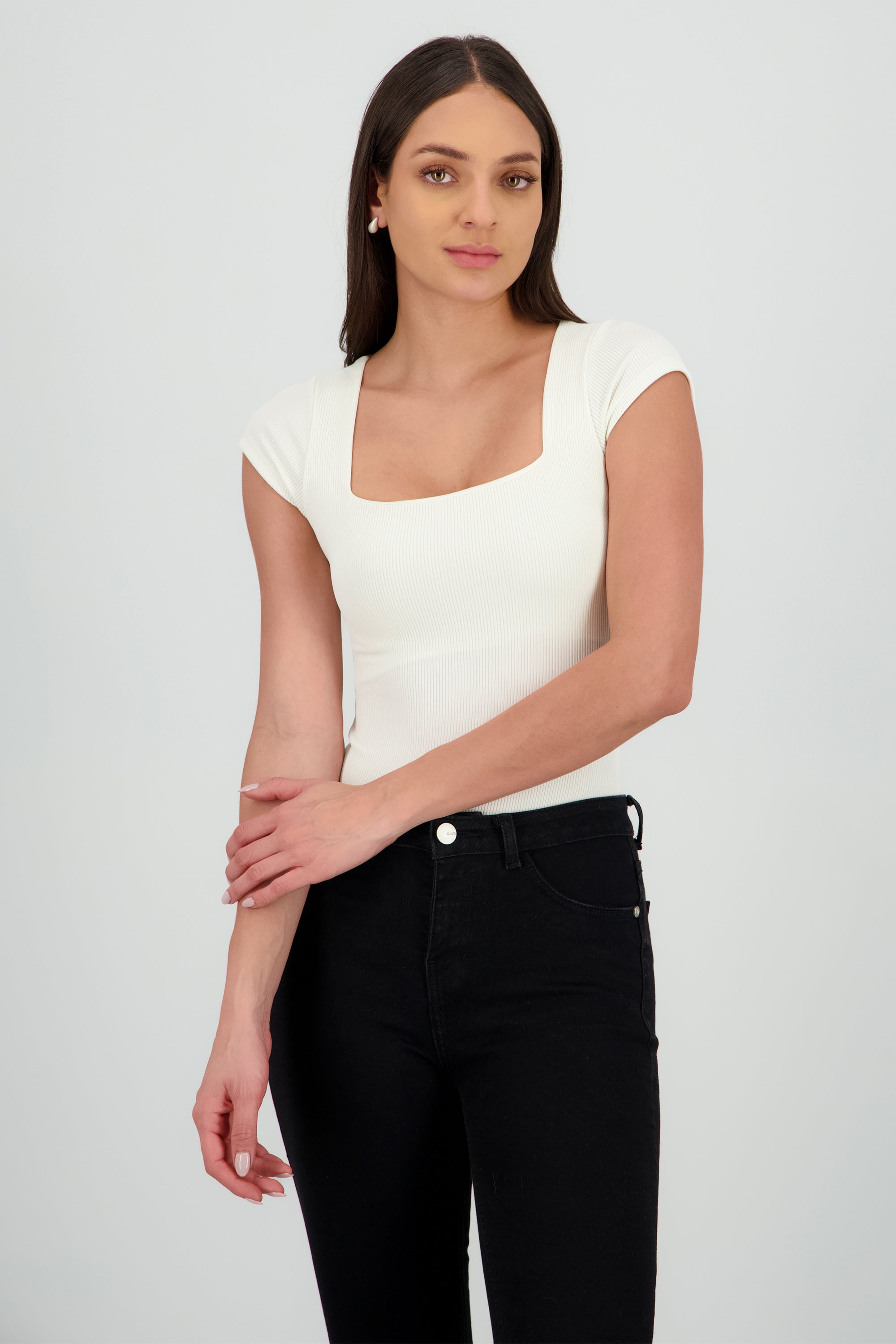 Body manga corta rib CREMA