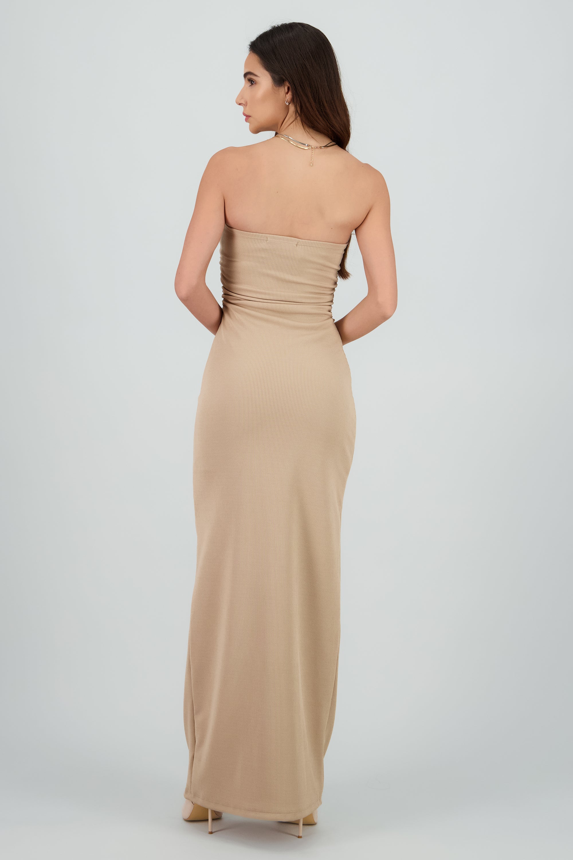 Vestido maxi tubo rib CAMELLO