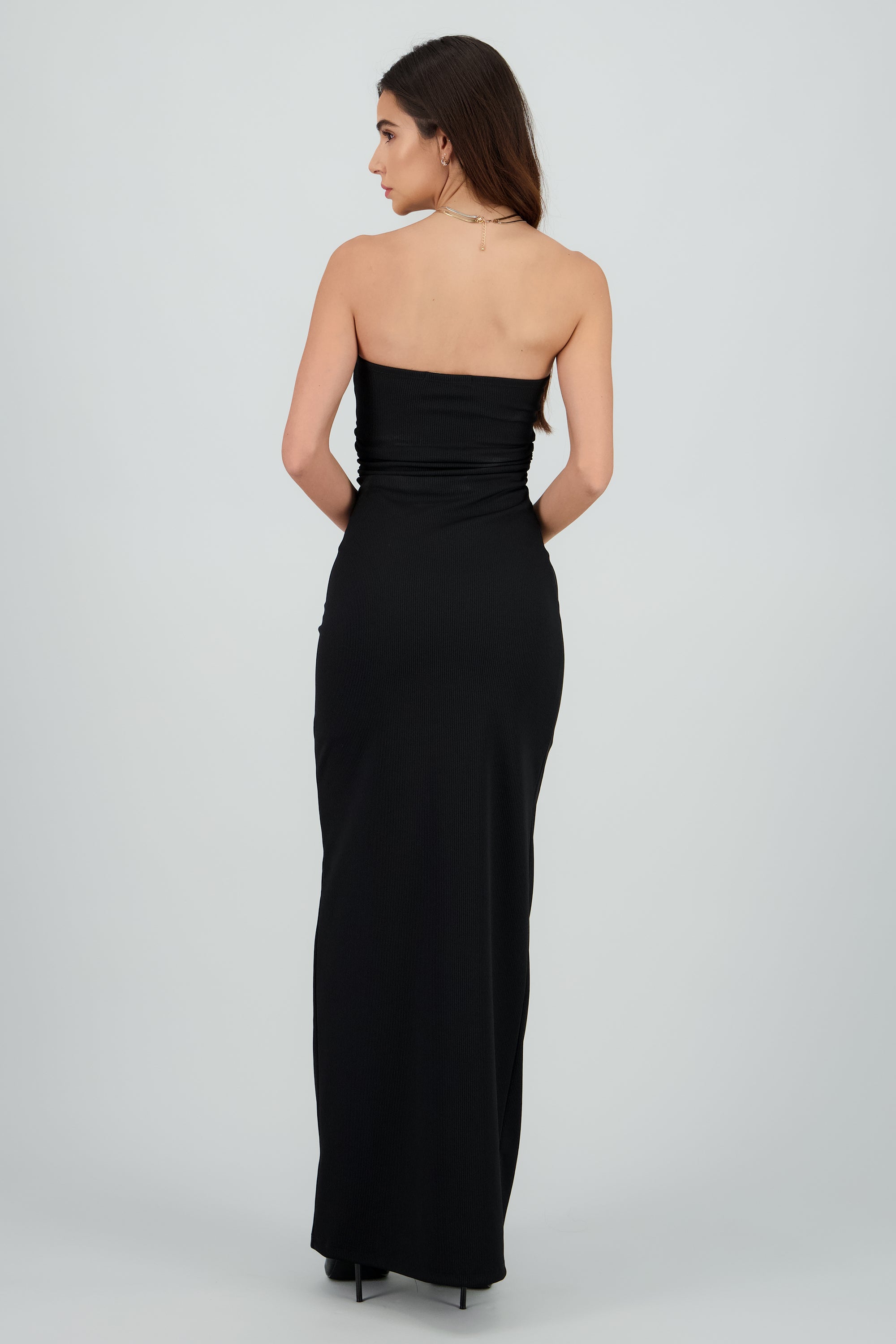 Vestido maxi tubo rib NEGRO