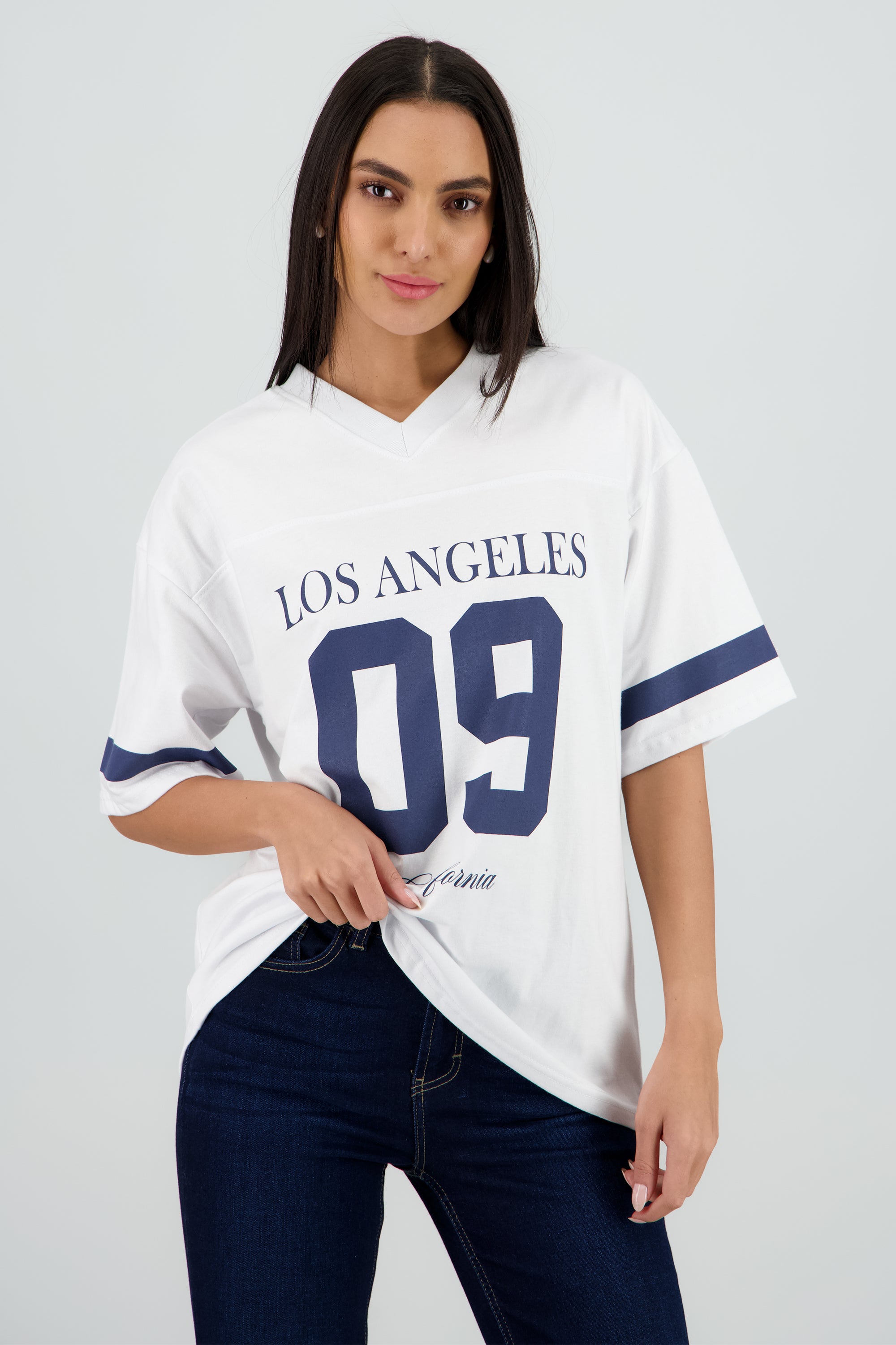 Playera oversized estampado los angeles BLANCO