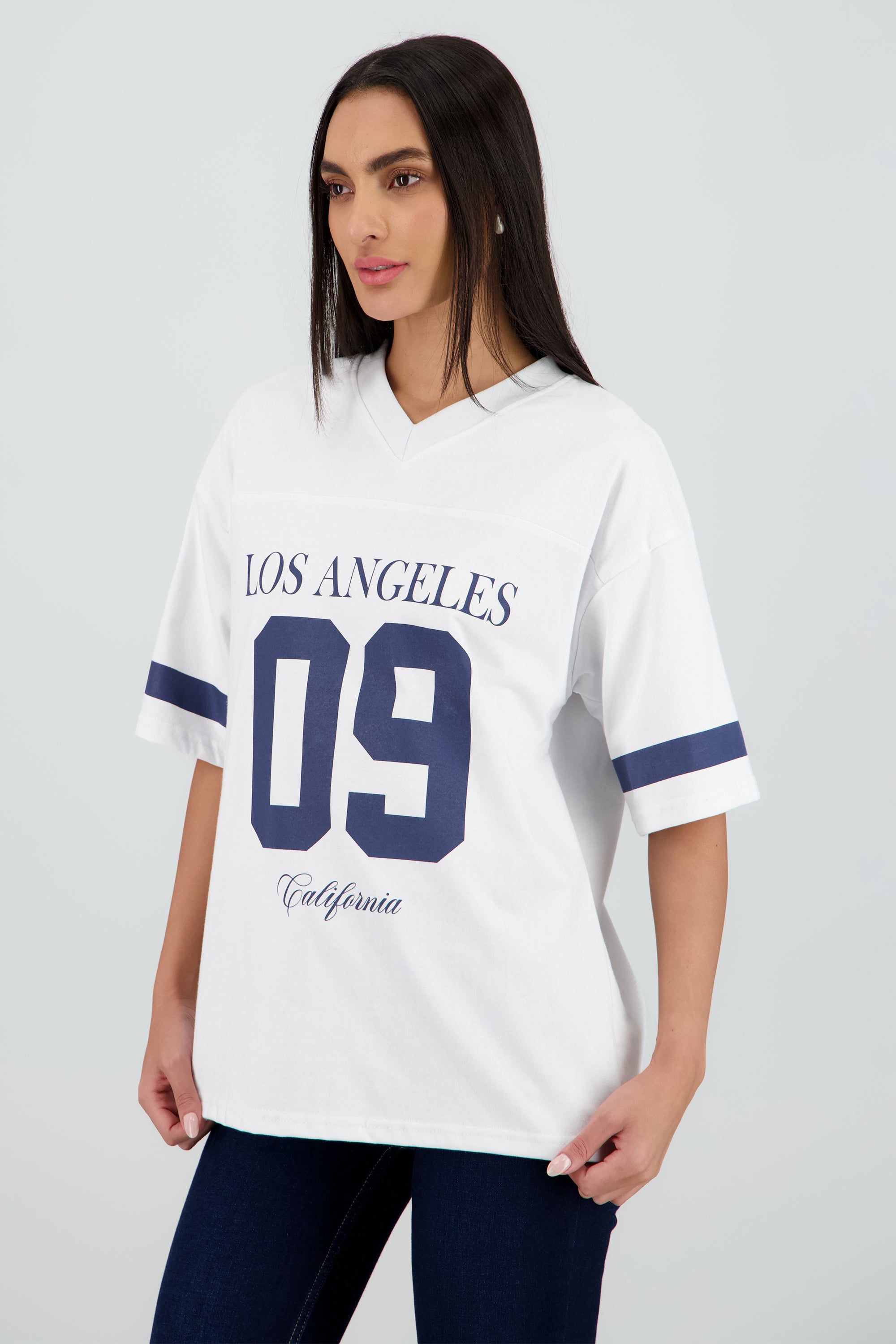 Playera oversized estampado los angeles BLANCO