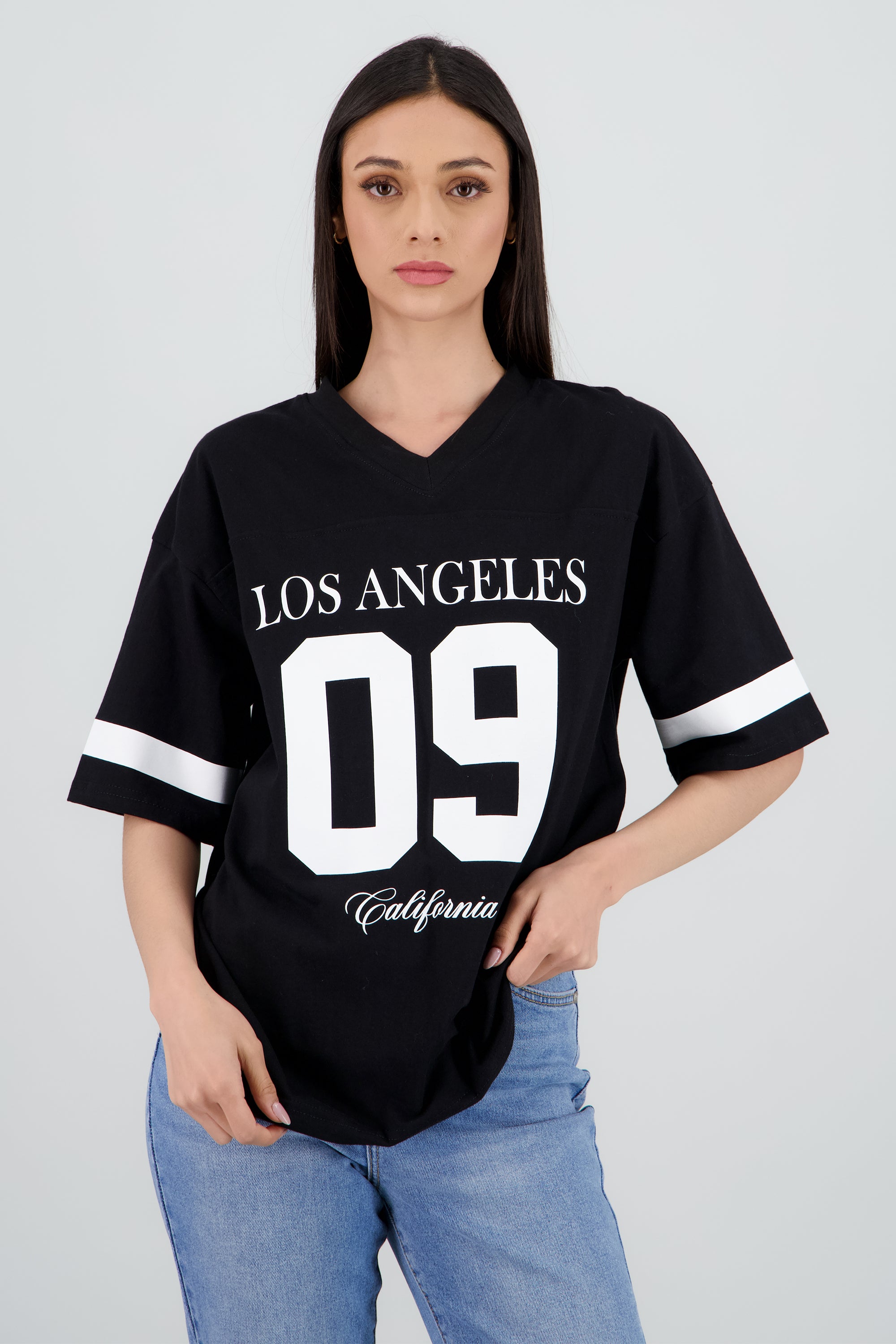 Playera oversized estampado los angeles NEGRO