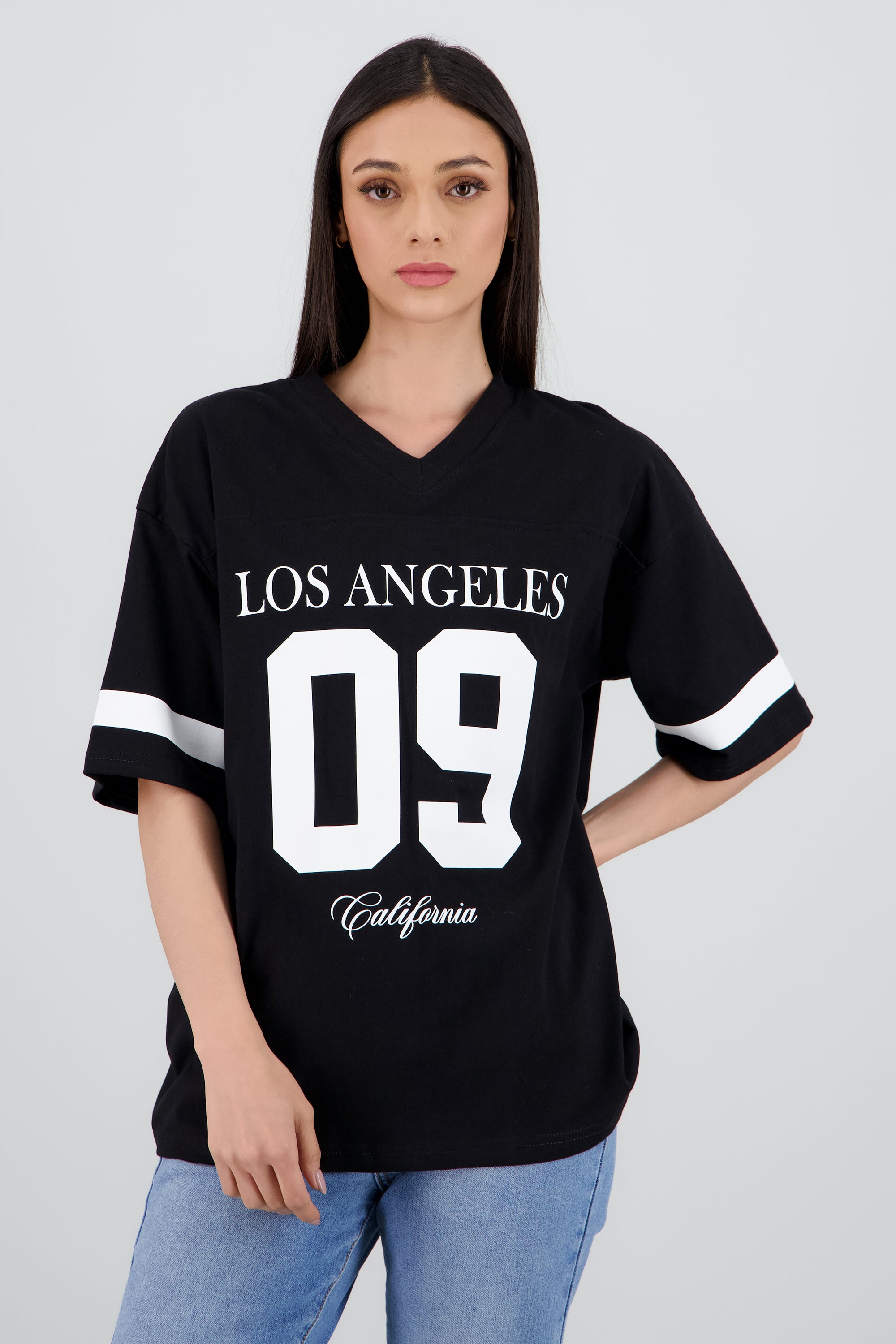 Playera oversized estampado los angeles NEGRO