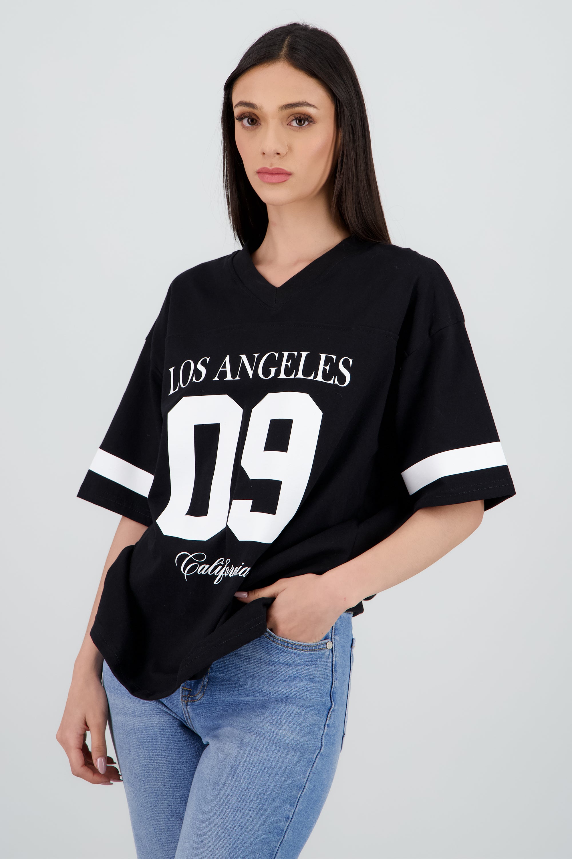 Playera oversized estampado los angeles NEGRO