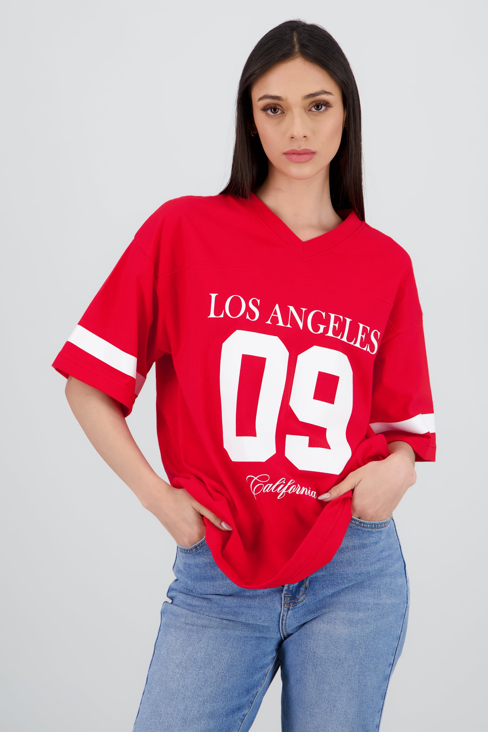 Playera oversized estampado los angeles ROJO