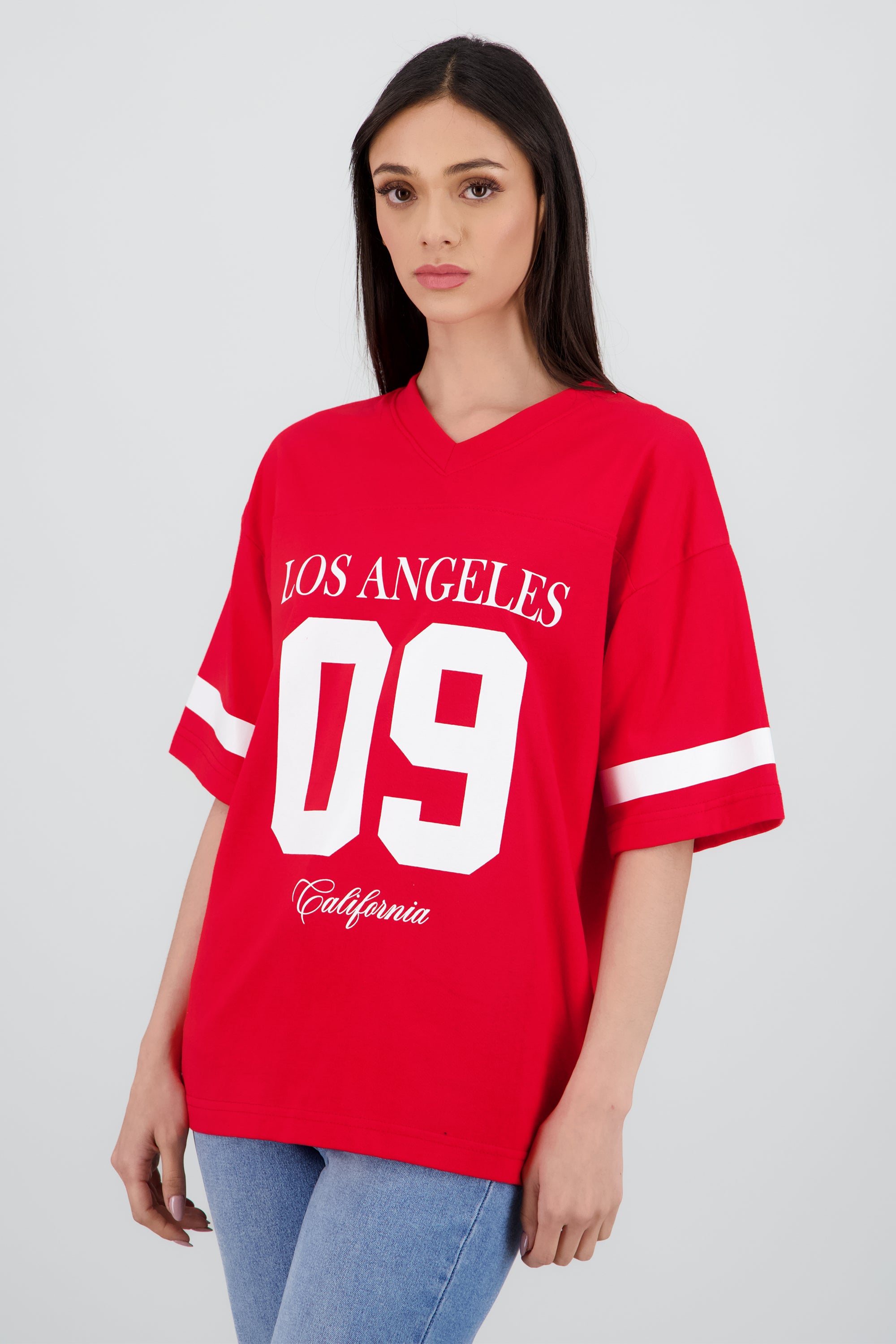 Playera oversized estampado los angeles ROJO