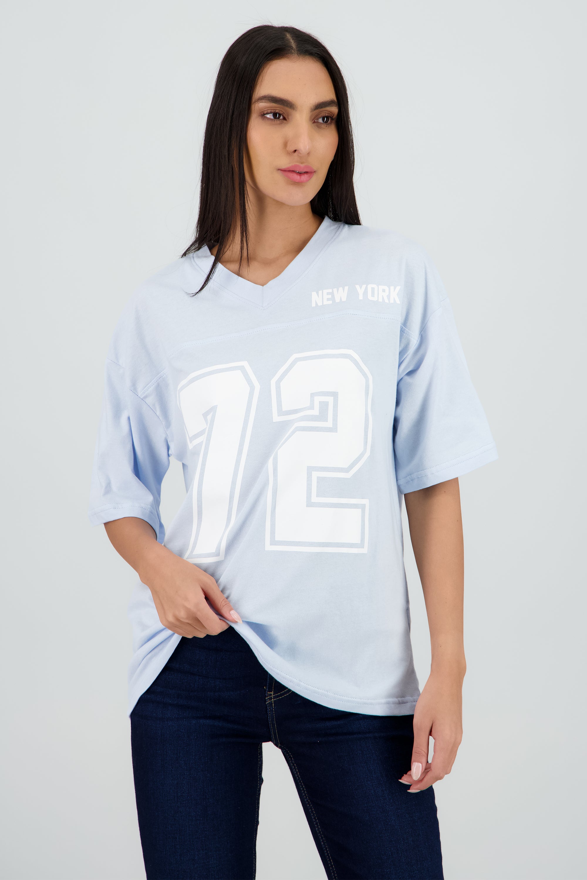 Playera estampado numeros nueva york AZUL PASTEL