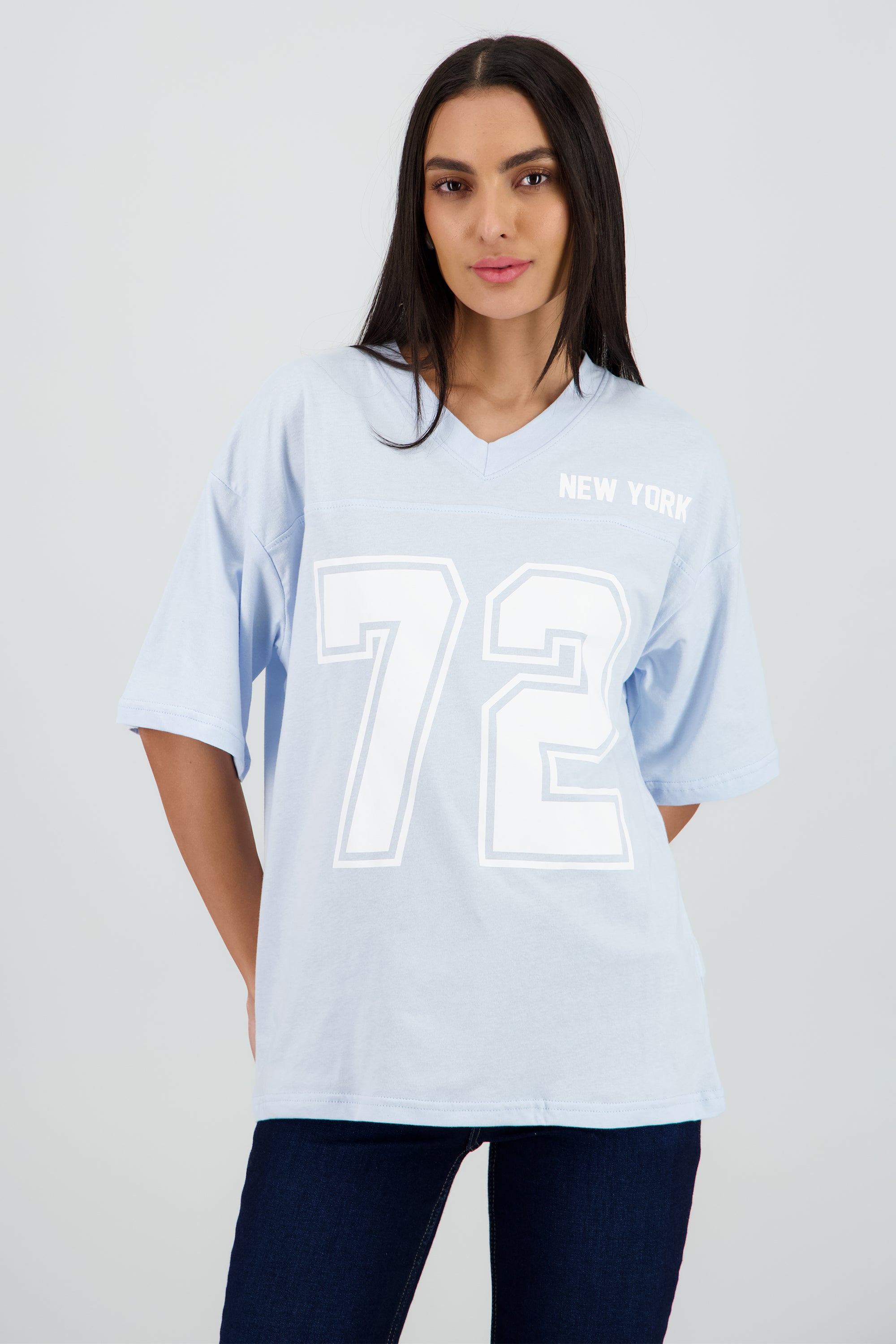 Playera estampado numeros nueva york AZUL PASTEL