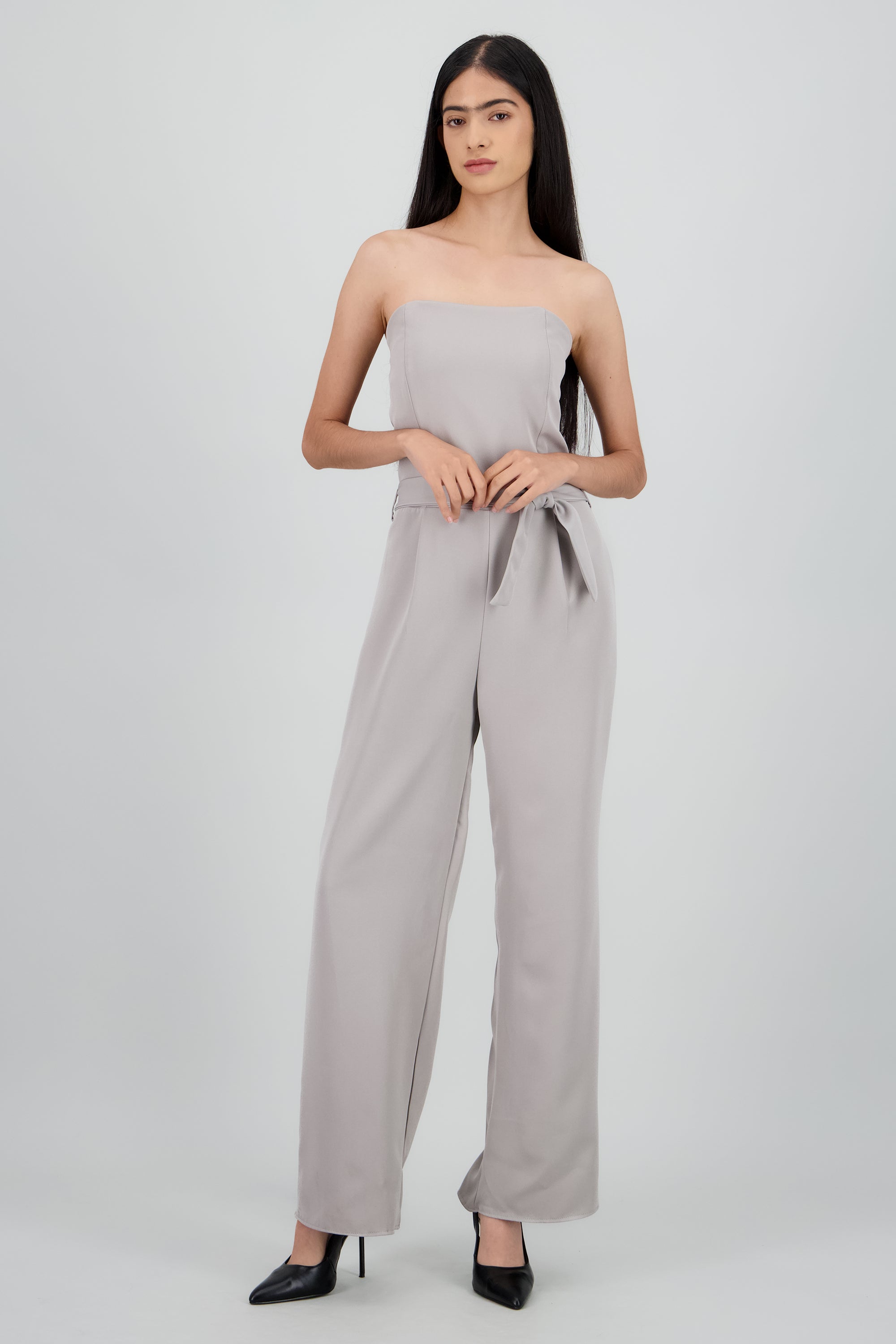 Jumpsuit wide leg strapless GREIGE