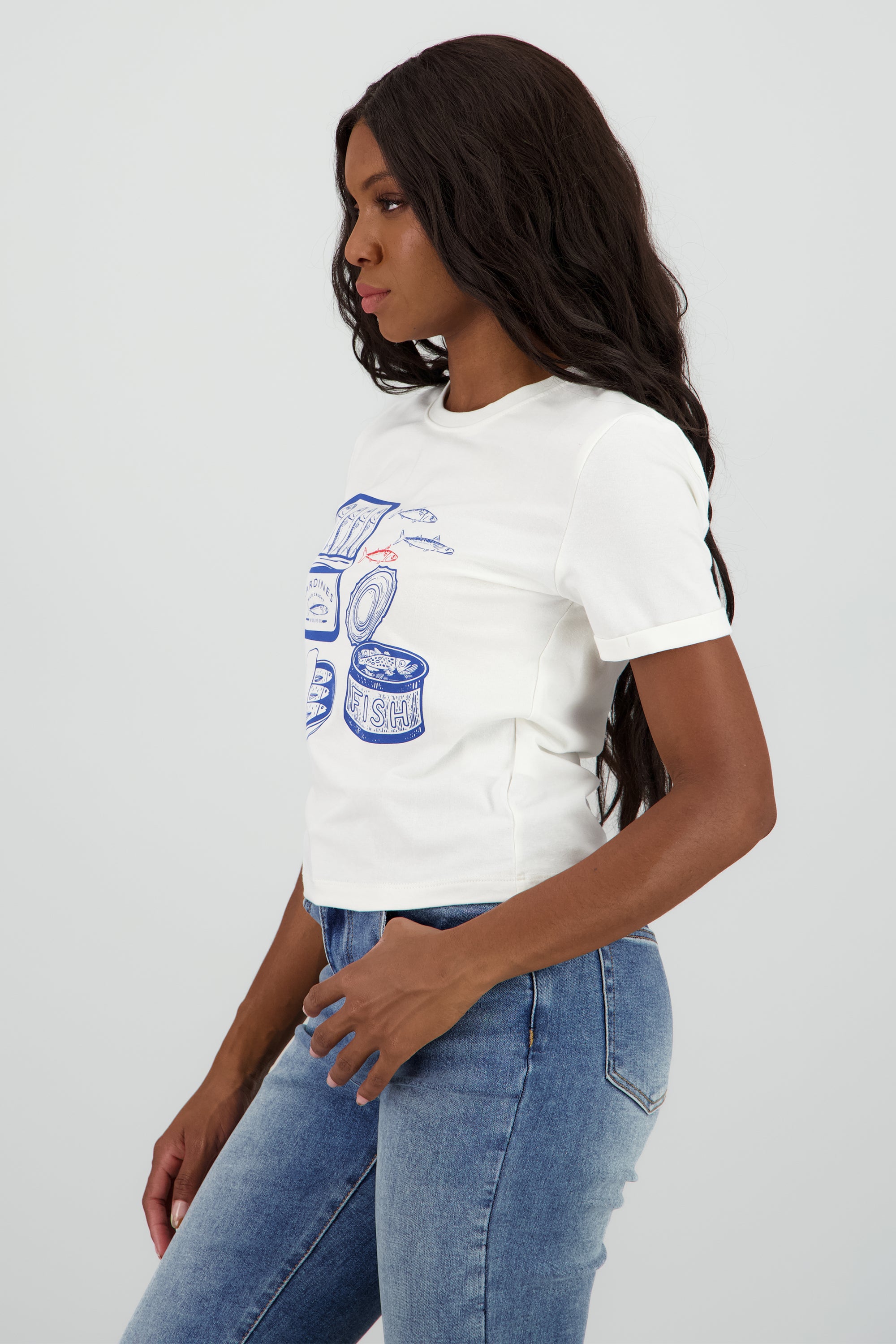 Playera estampada sardinas BLANCO