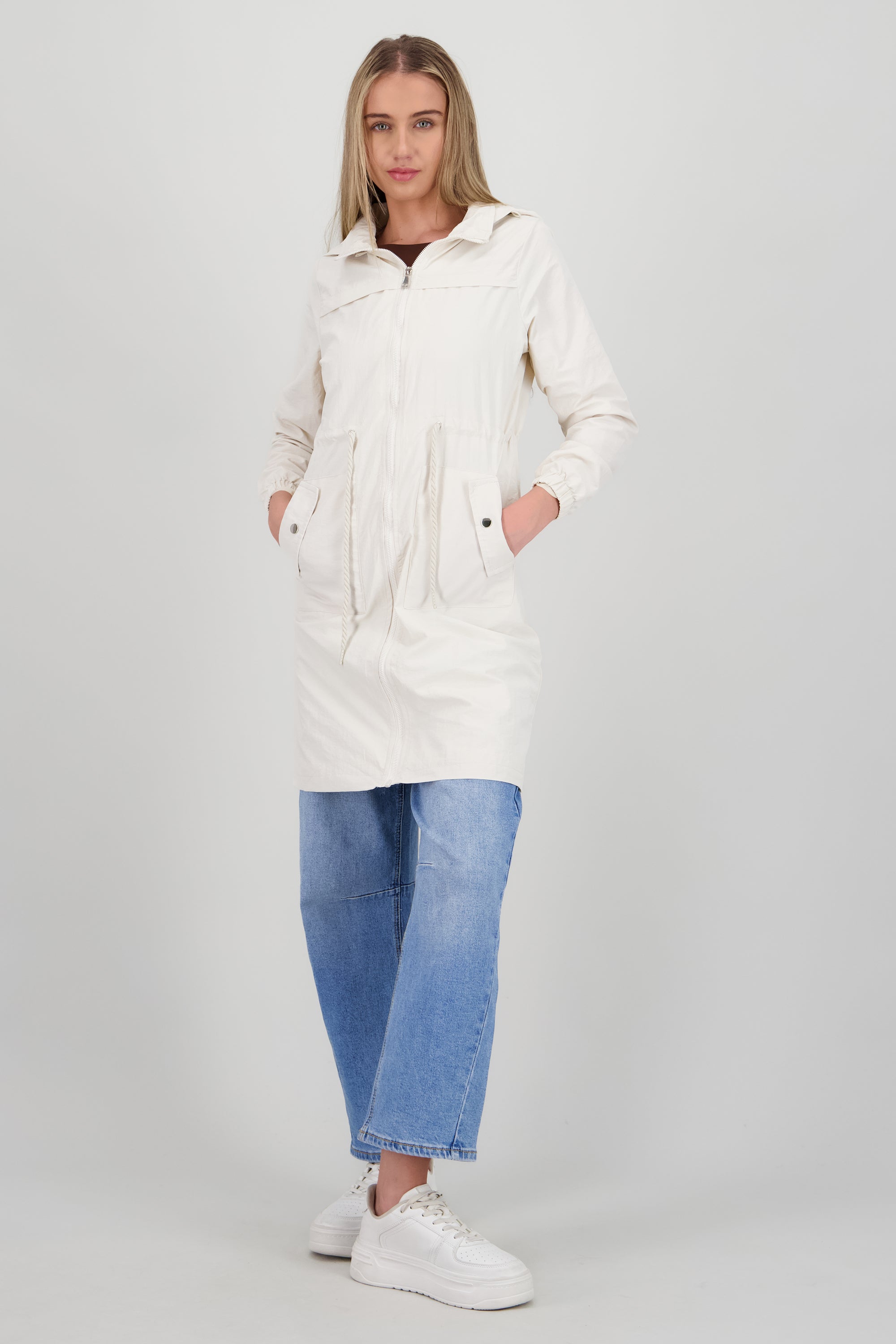 Gabardina midi con gorro HUESO