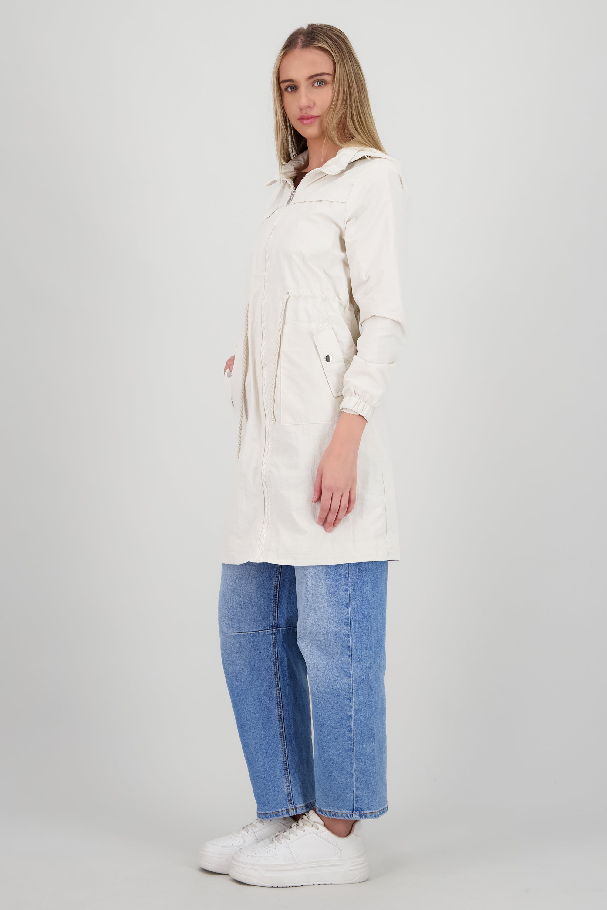 Gabardina midi con gorro HUESO