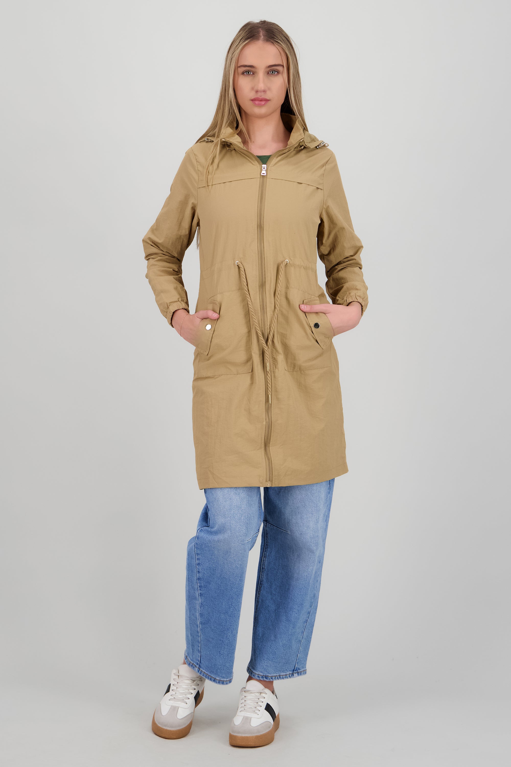 Gabardina midi con gorro KHAKI