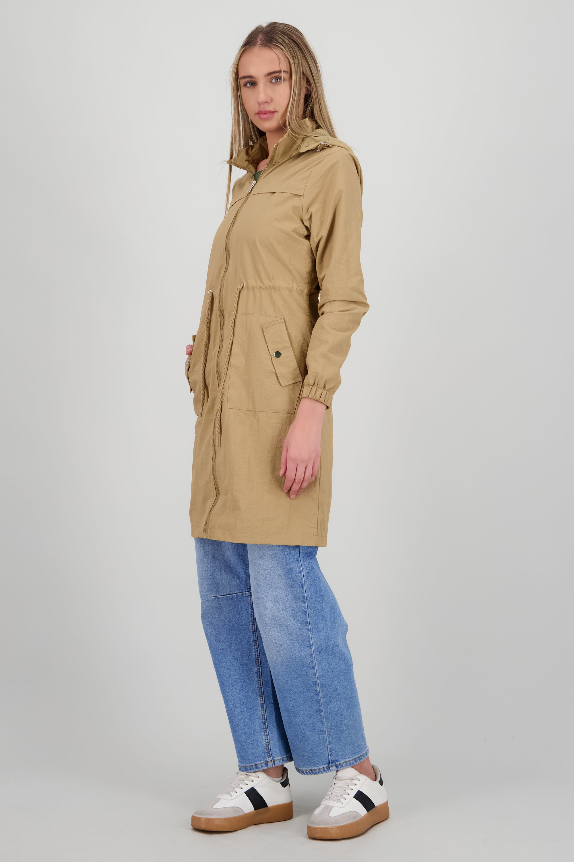 Gabardina midi con gorro KHAKI